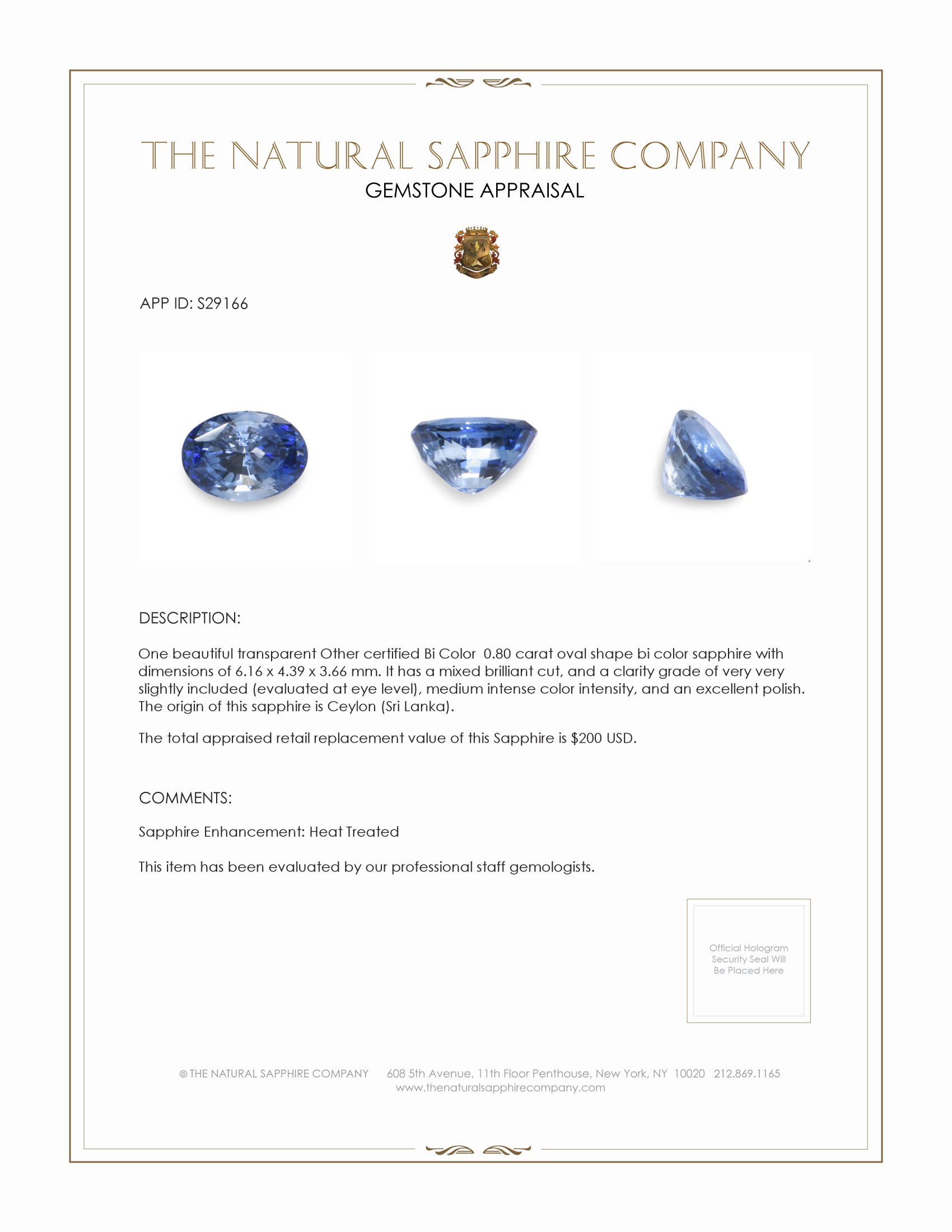 0.80 Ct. Bi Color Sapphire from Ceylon (Sri Lanka)