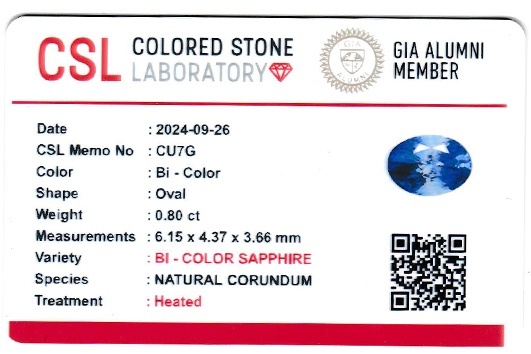 0.80 Ct. Bi Color Sapphire from Ceylon (Sri Lanka)