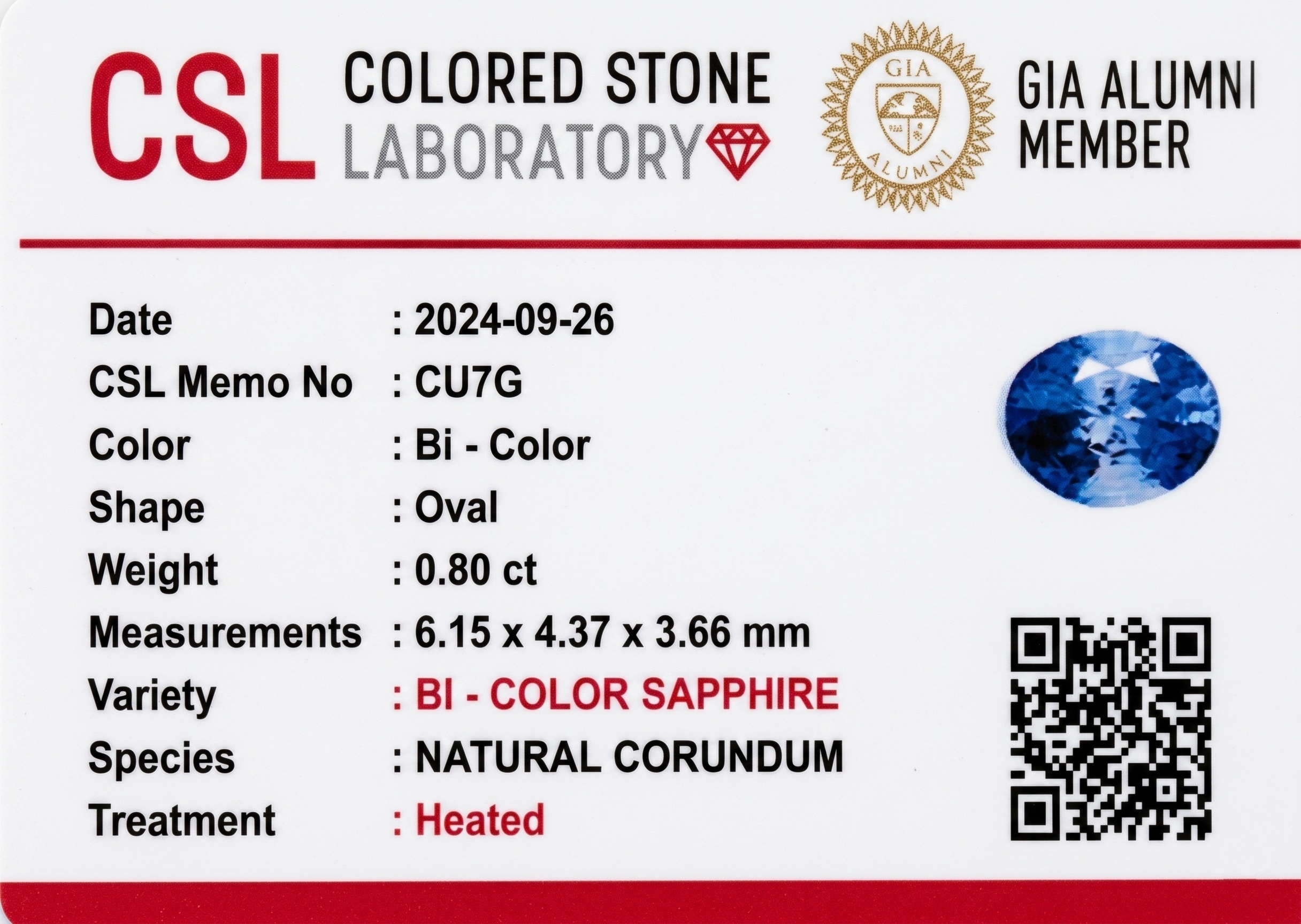 0.80 Ct. Bi Color Sapphire from Ceylon (Sri Lanka)