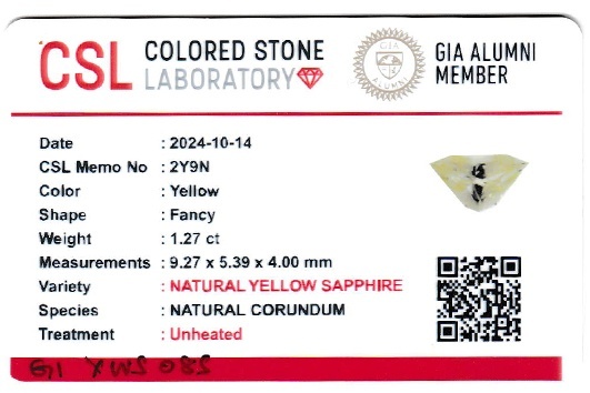 1.27 Ct. Yellow Sapphire from Ceylon (Sri Lanka)