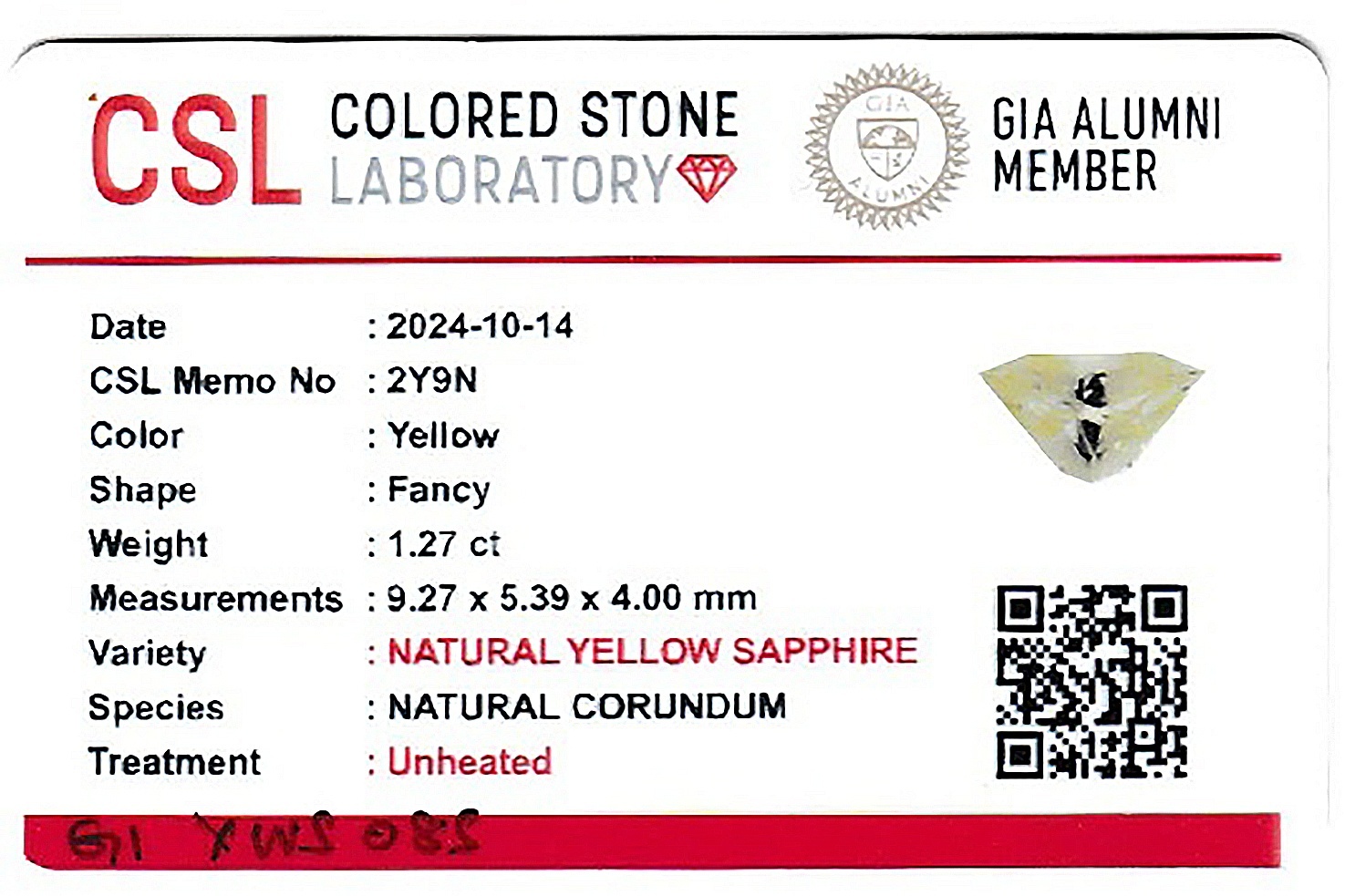 1.27 Ct. Yellow Sapphire from Ceylon (Sri Lanka)