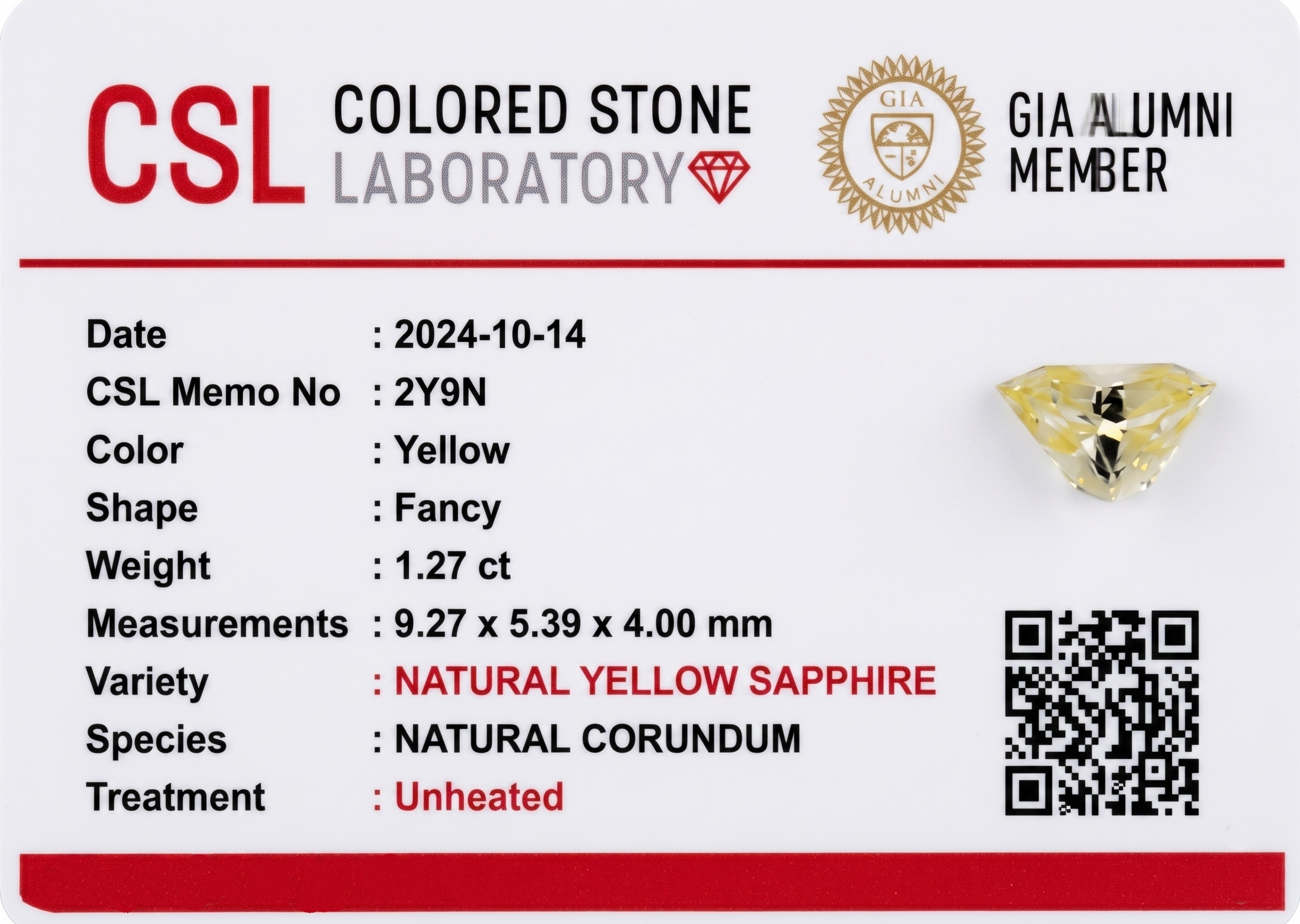 1.27 Ct. Yellow Sapphire from Ceylon (Sri Lanka)