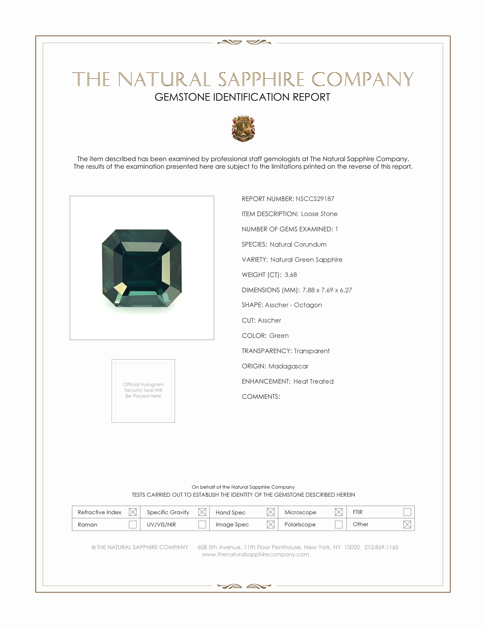 3.68 Ct. Green Sapphire from Madagascar