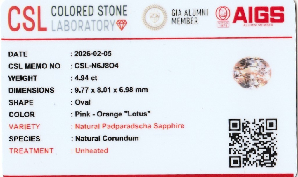 4.93 Ct. Padparadscha Sapphire from Ceylon (Sri Lanka)