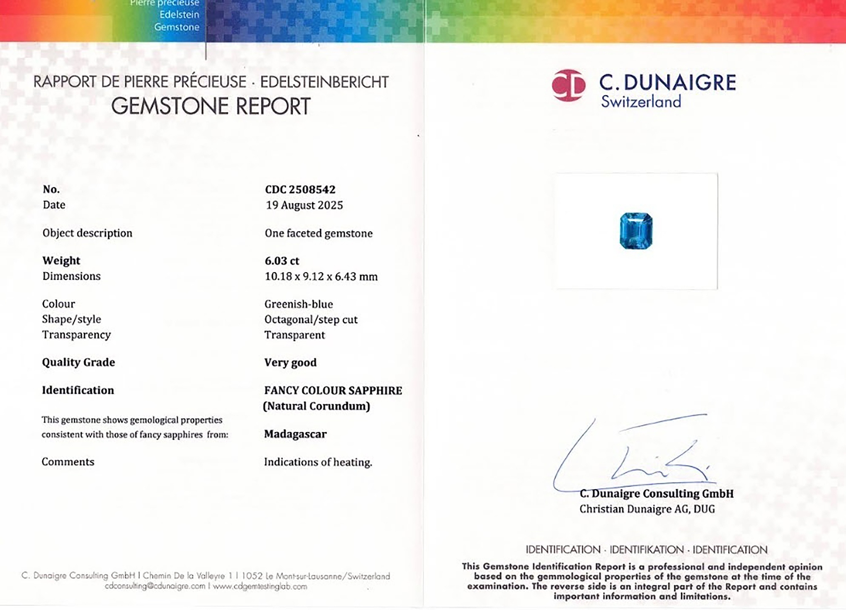 6.03 Ct. Greyish Blue Sapphire from Madagascar