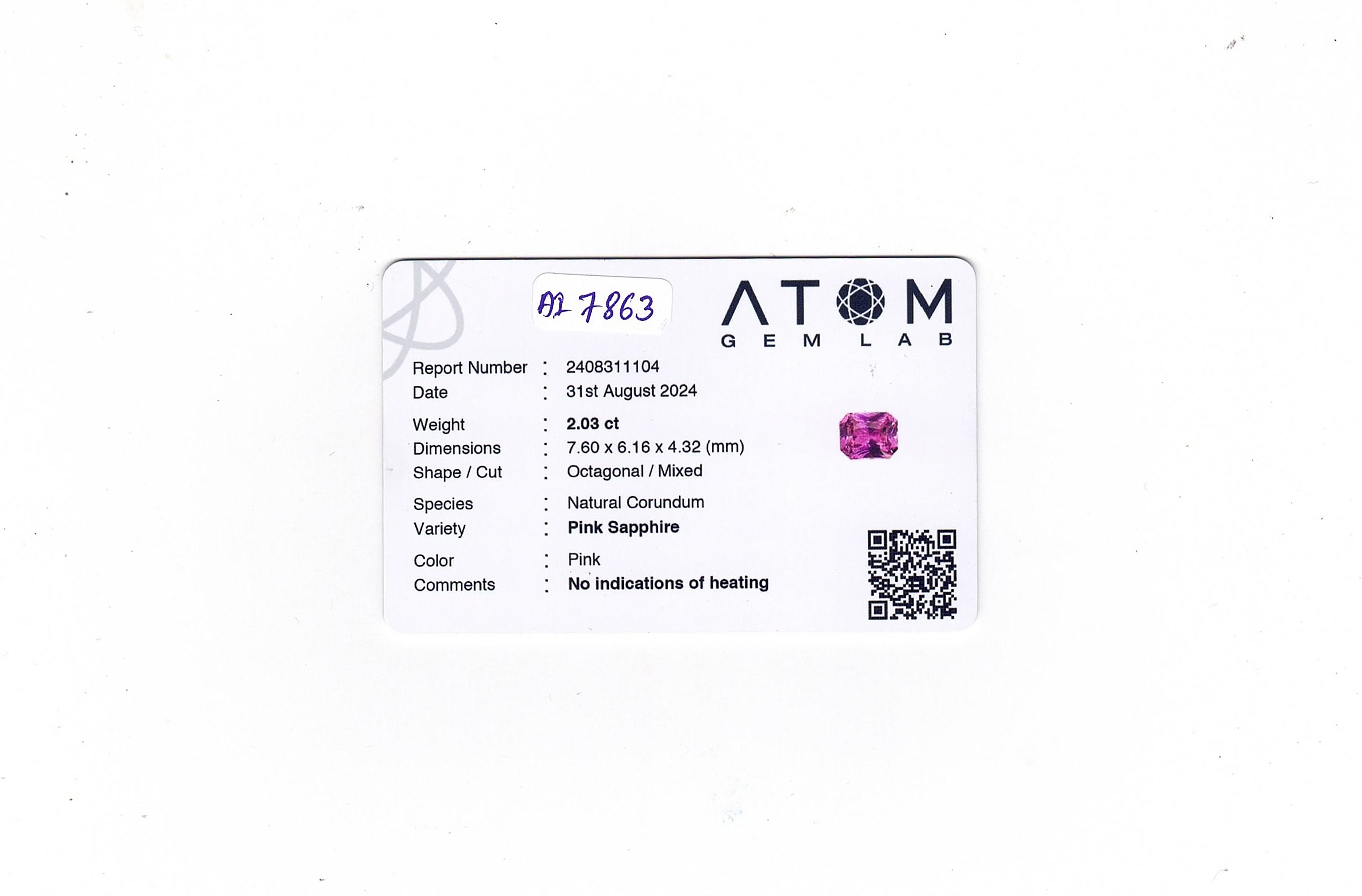 2.03 Ct. Pink Sapphire from Ceylon (Sri Lanka)