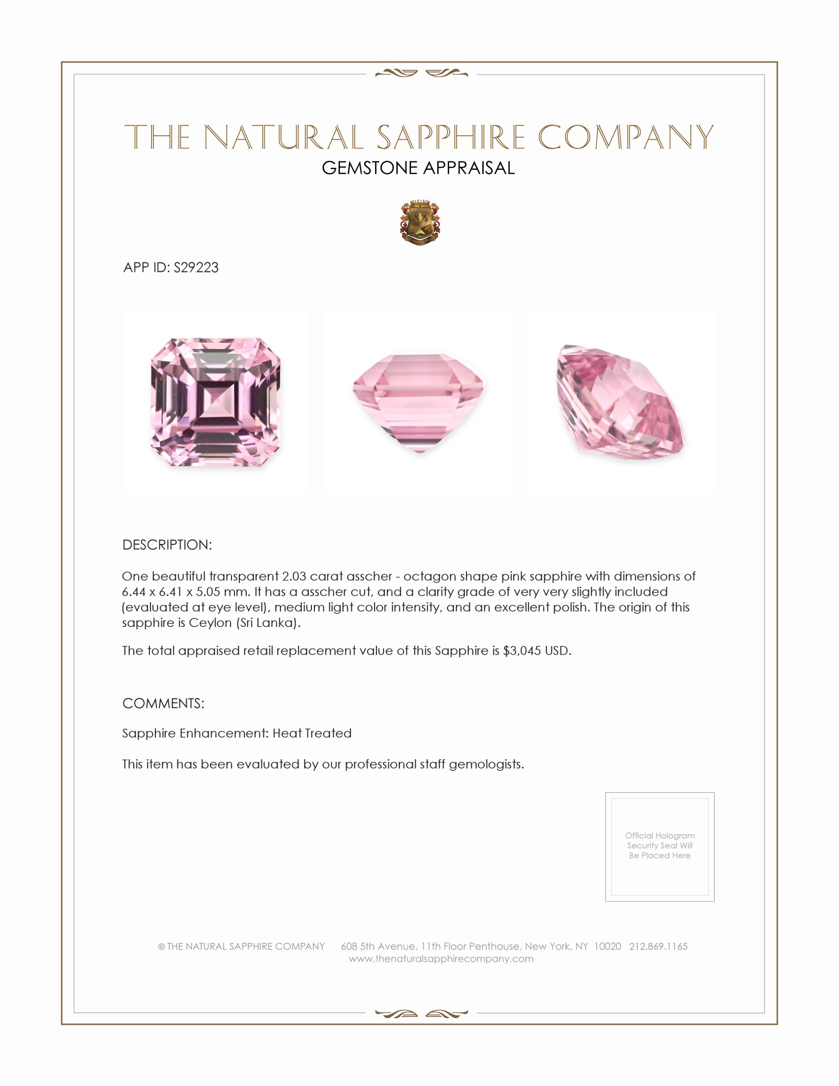 2.03 Ct. Pink Sapphire from Ceylon (Sri Lanka)