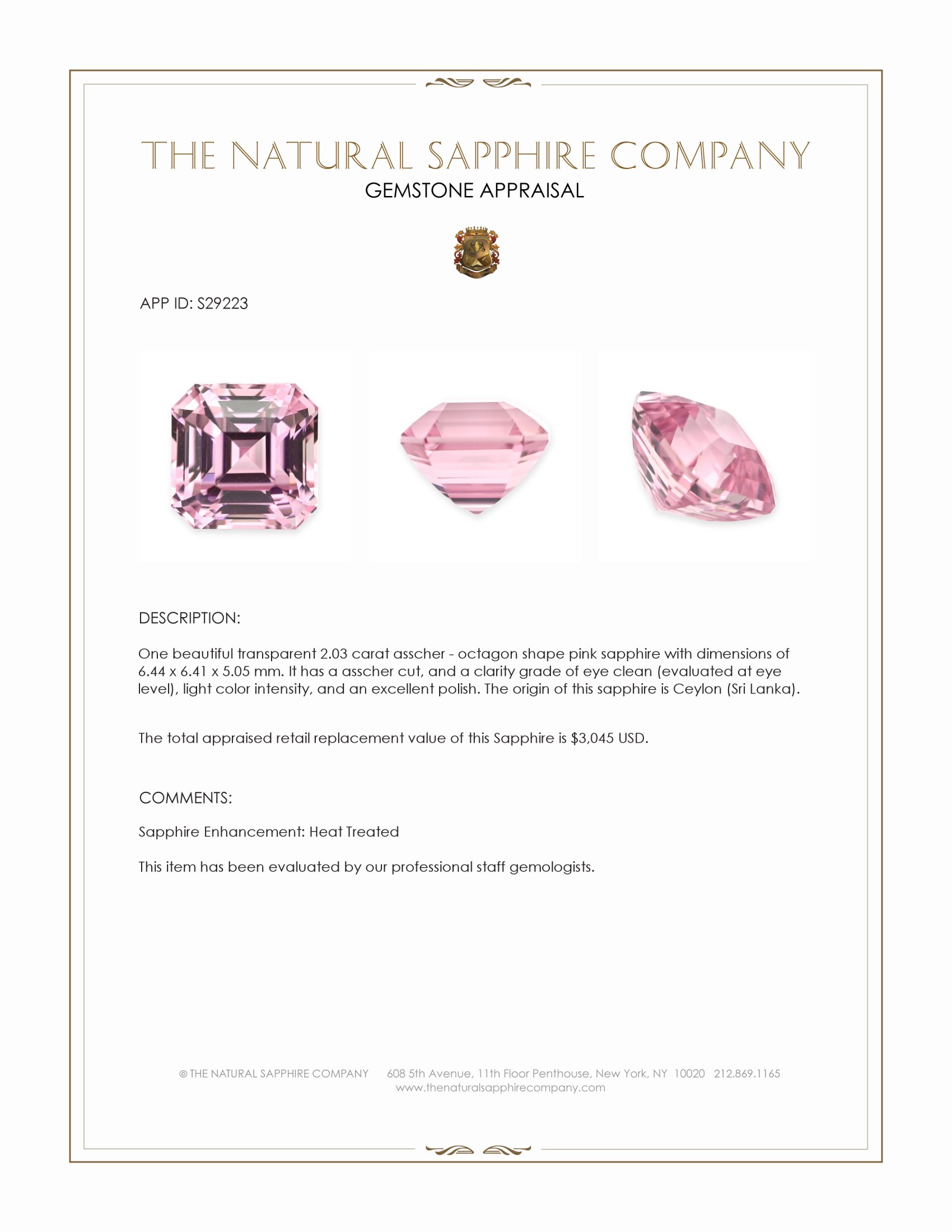 2.03 Ct. Pink Sapphire from Ceylon (Sri Lanka)