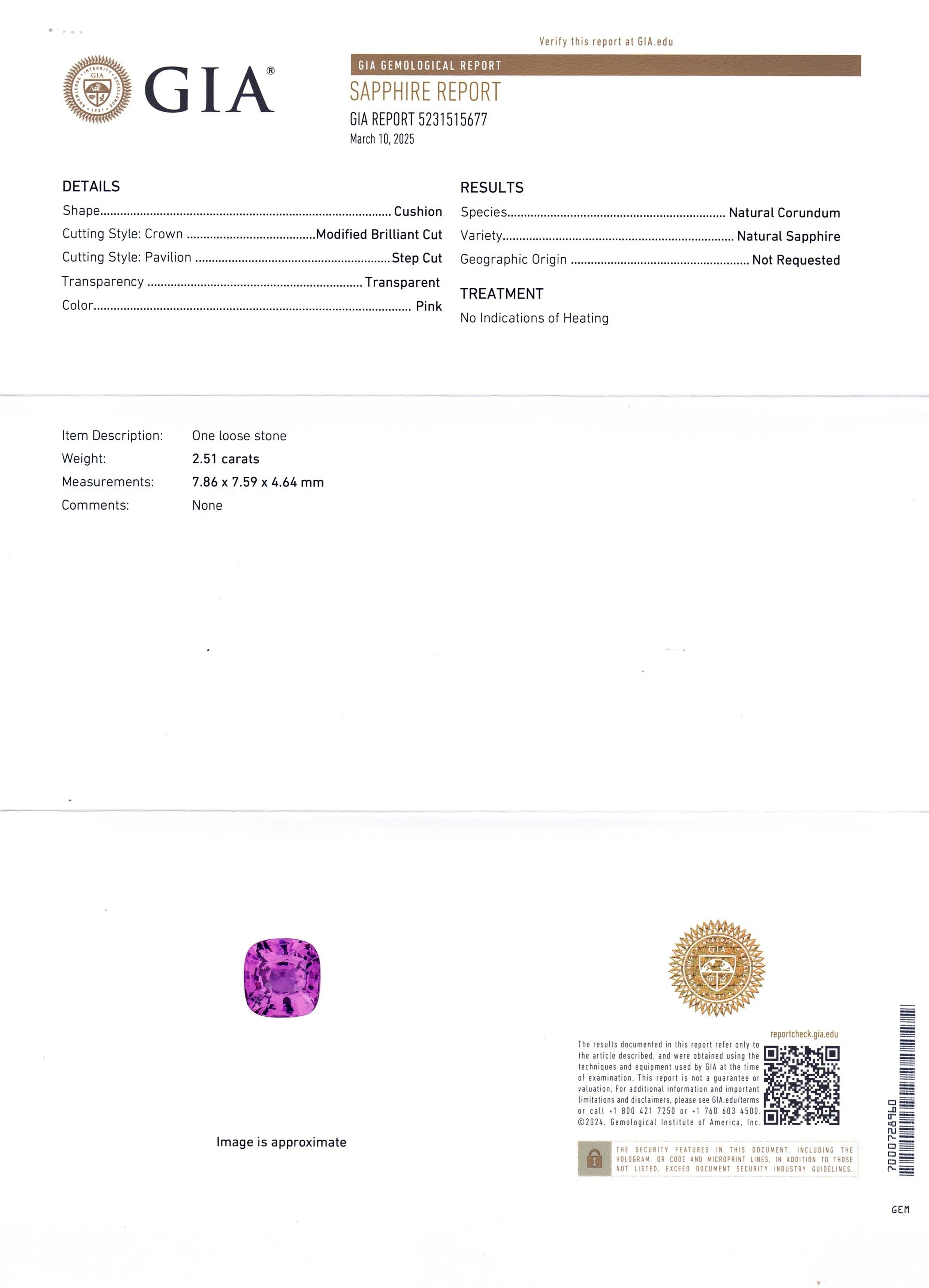 2.51 Ct. Pink Sapphire from Ceylon (Sri Lanka)