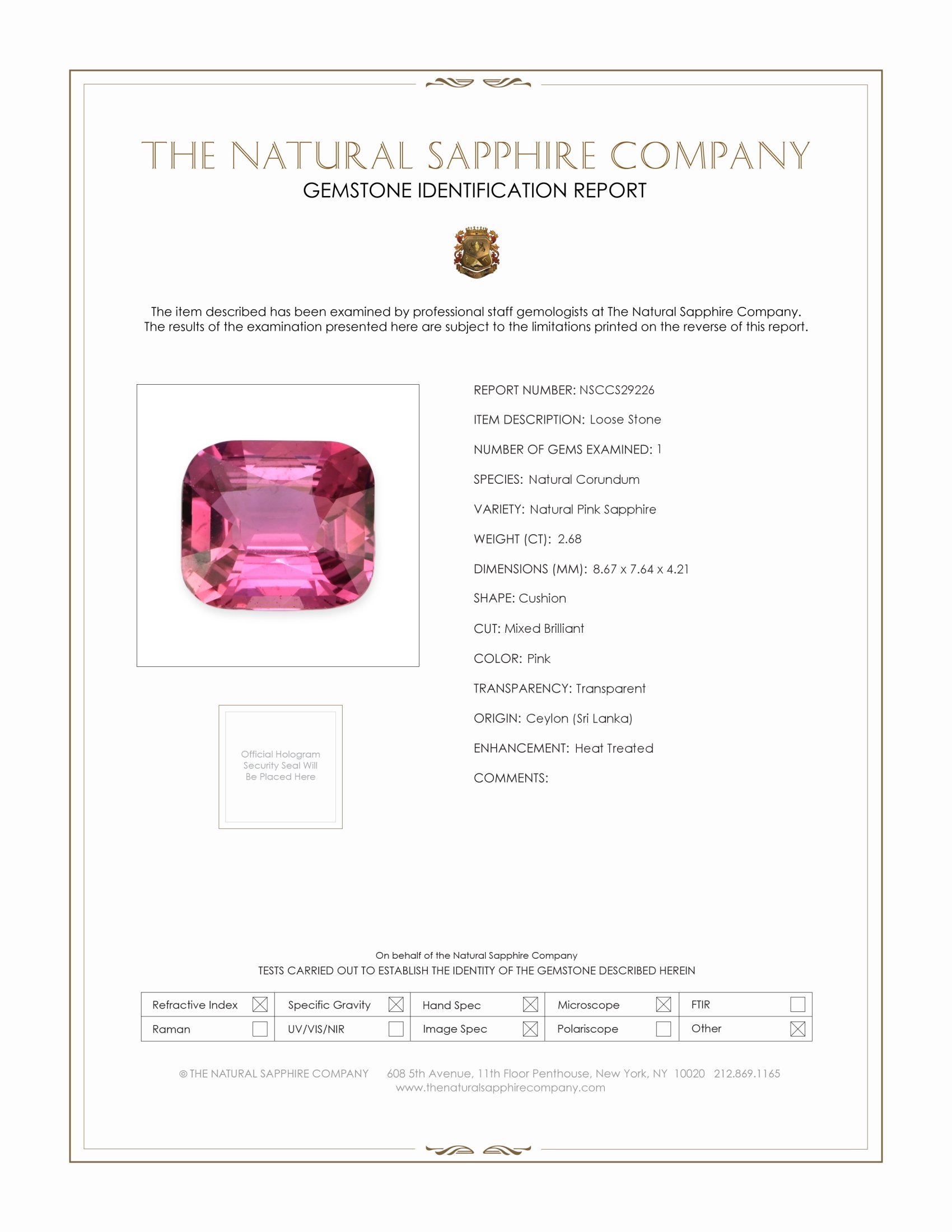 2.68 Ct. Pink Sapphire from Ceylon (Sri Lanka)