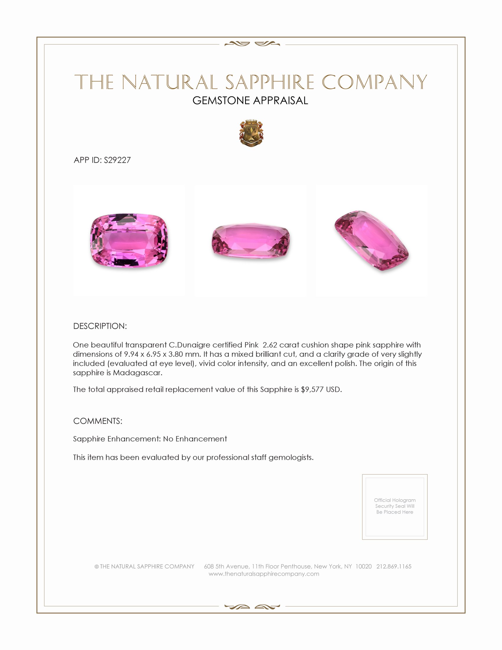 2.62 Ct. Pink Sapphire from Madagascar