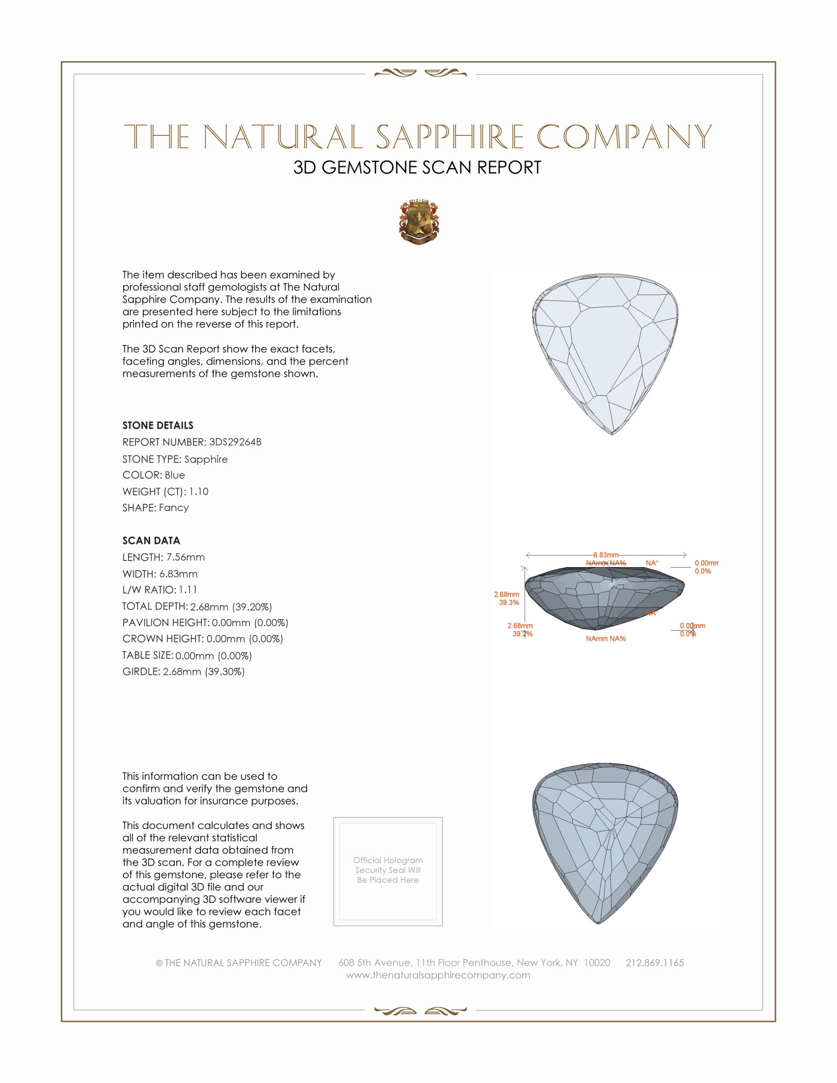 1.10 Ct. Blue Sapphire from Ceylon (Sri Lanka)