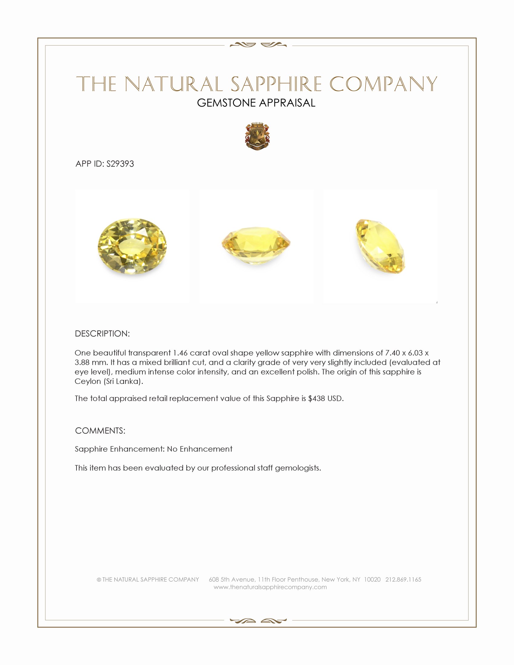 1.46 Ct. Yellow Sapphire from Ceylon (Sri Lanka)
