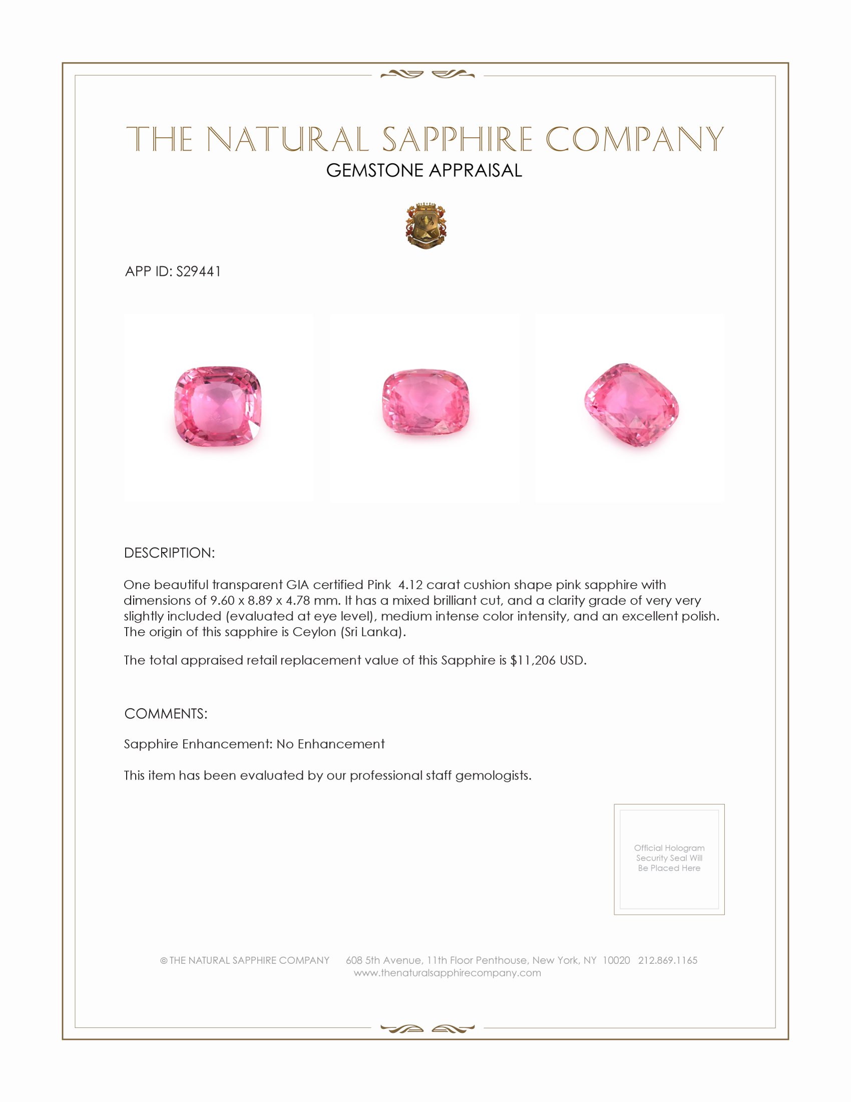 4.12 Ct. Pink Sapphire from Ceylon (Sri Lanka)