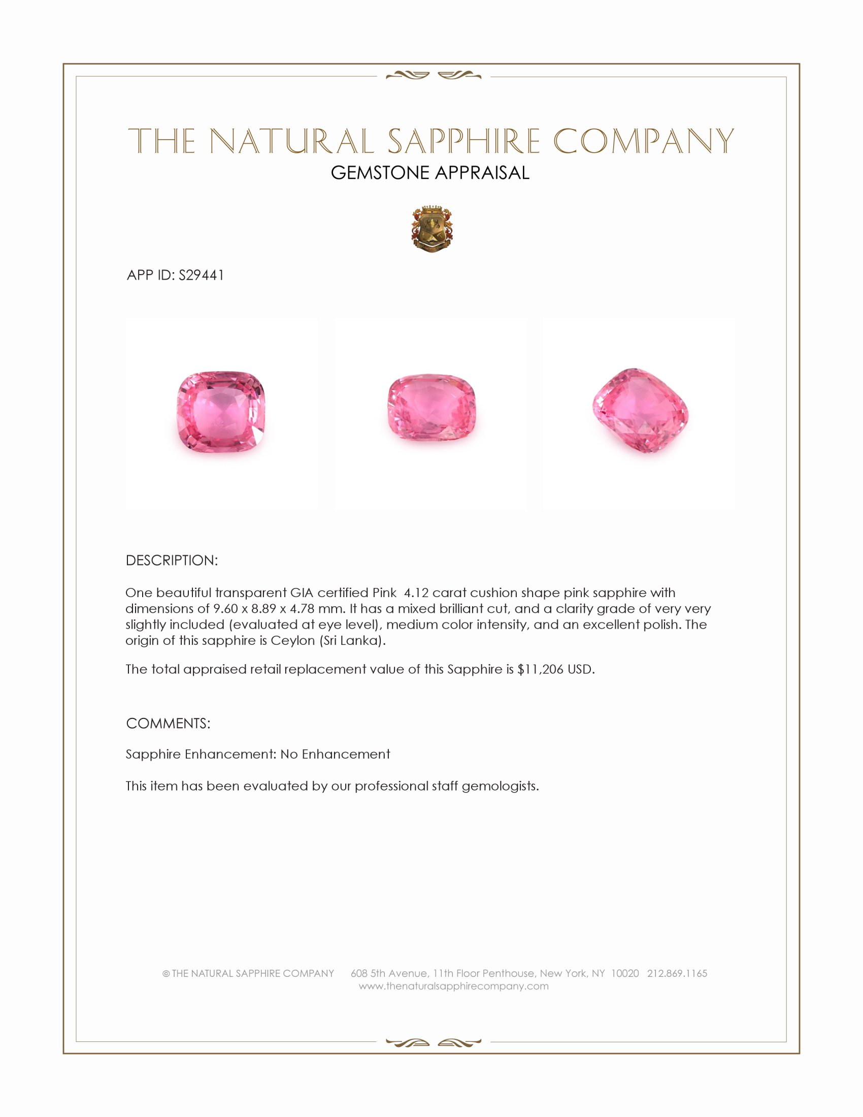 4.12 Ct. Pink Sapphire from Ceylon (Sri Lanka)