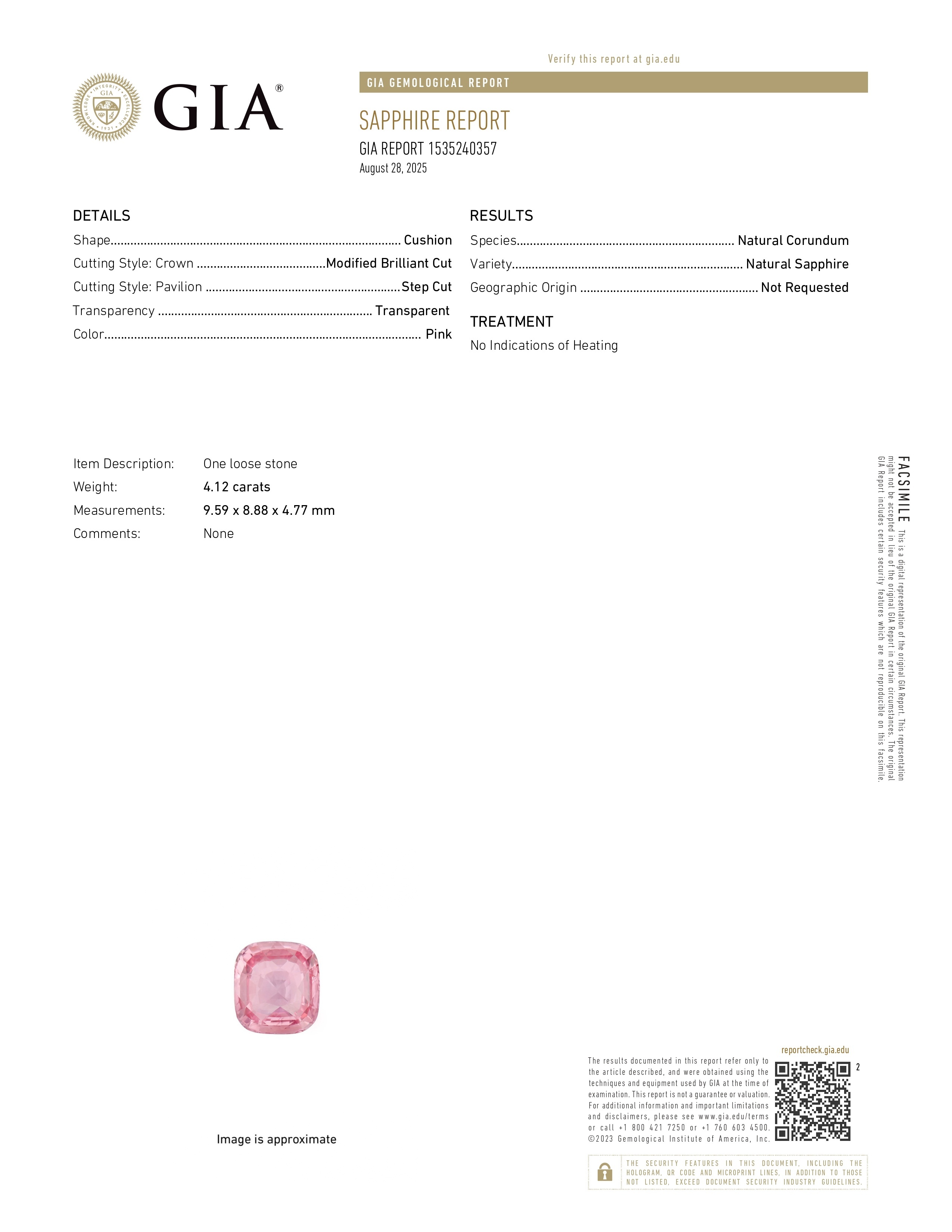 4.12 Ct. Pink Sapphire from Ceylon (Sri Lanka)