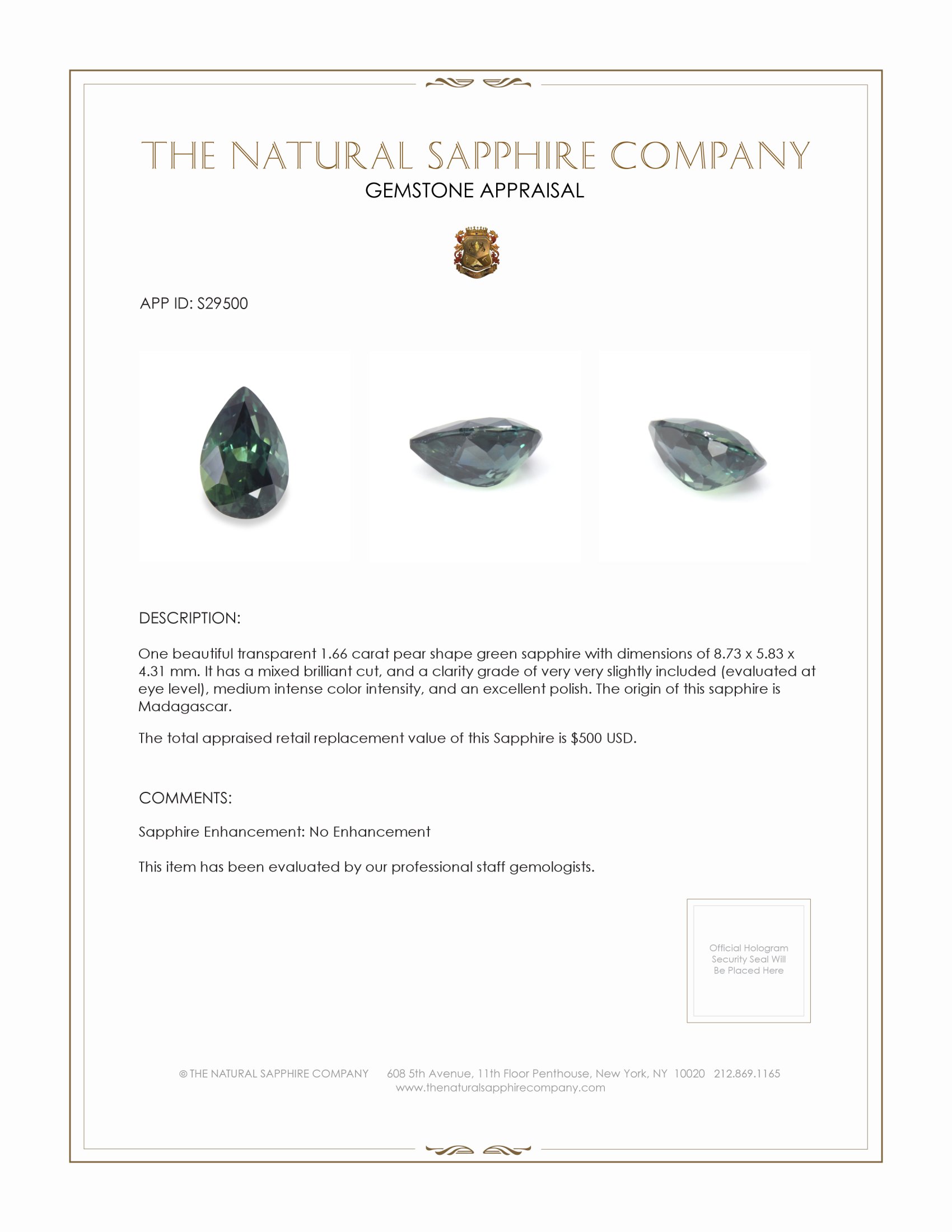 1.66 Ct. Green Sapphire from Madagascar