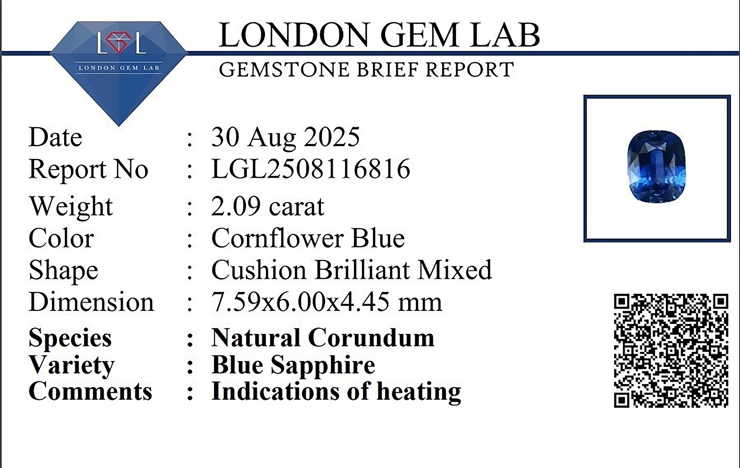 2.09 Ct. Blue Sapphire from Ceylon (Sri Lanka)