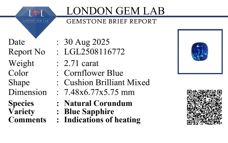 2.71 Ct. Blue Sapphire from Ceylon (Sri Lanka)