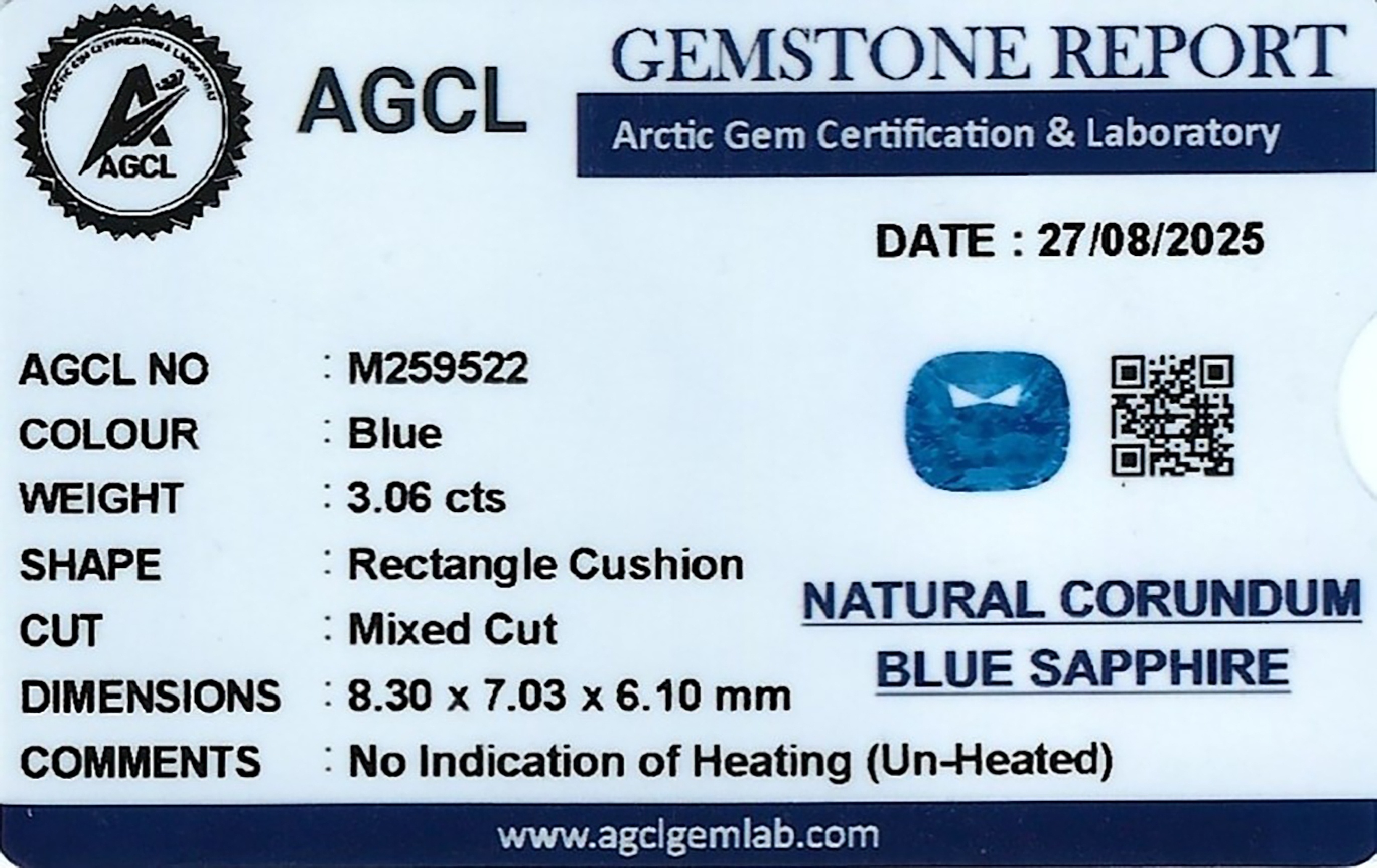 3.06 Ct. Blue Sapphire from Ceylon (Sri Lanka)