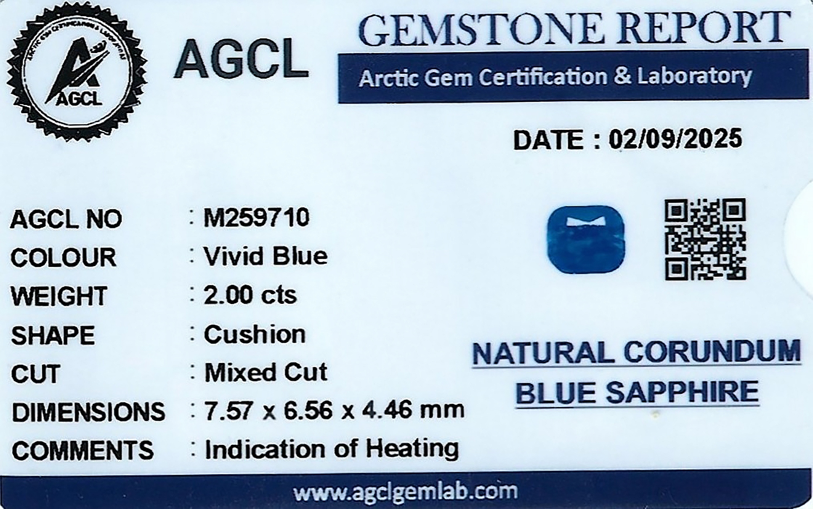 2.00 Ct. Blue Sapphire from Ceylon (Sri Lanka)