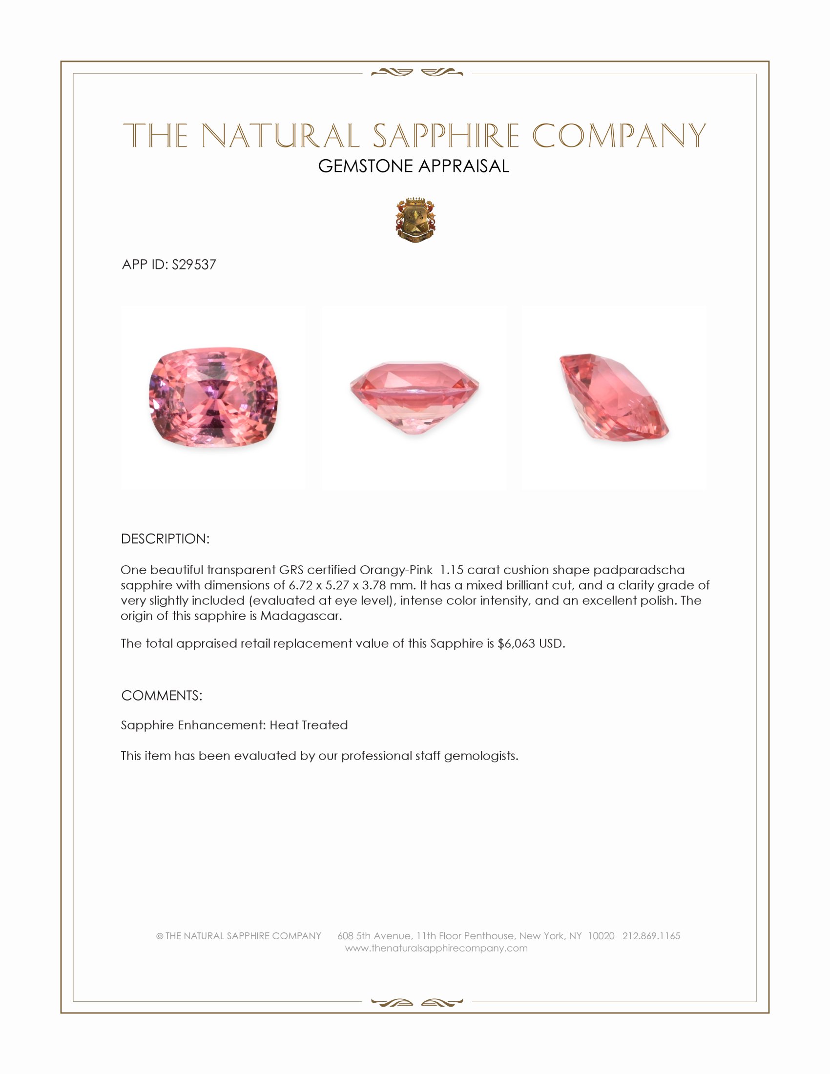 1.15 Ct. Padparadscha Sapphire from Madagascar