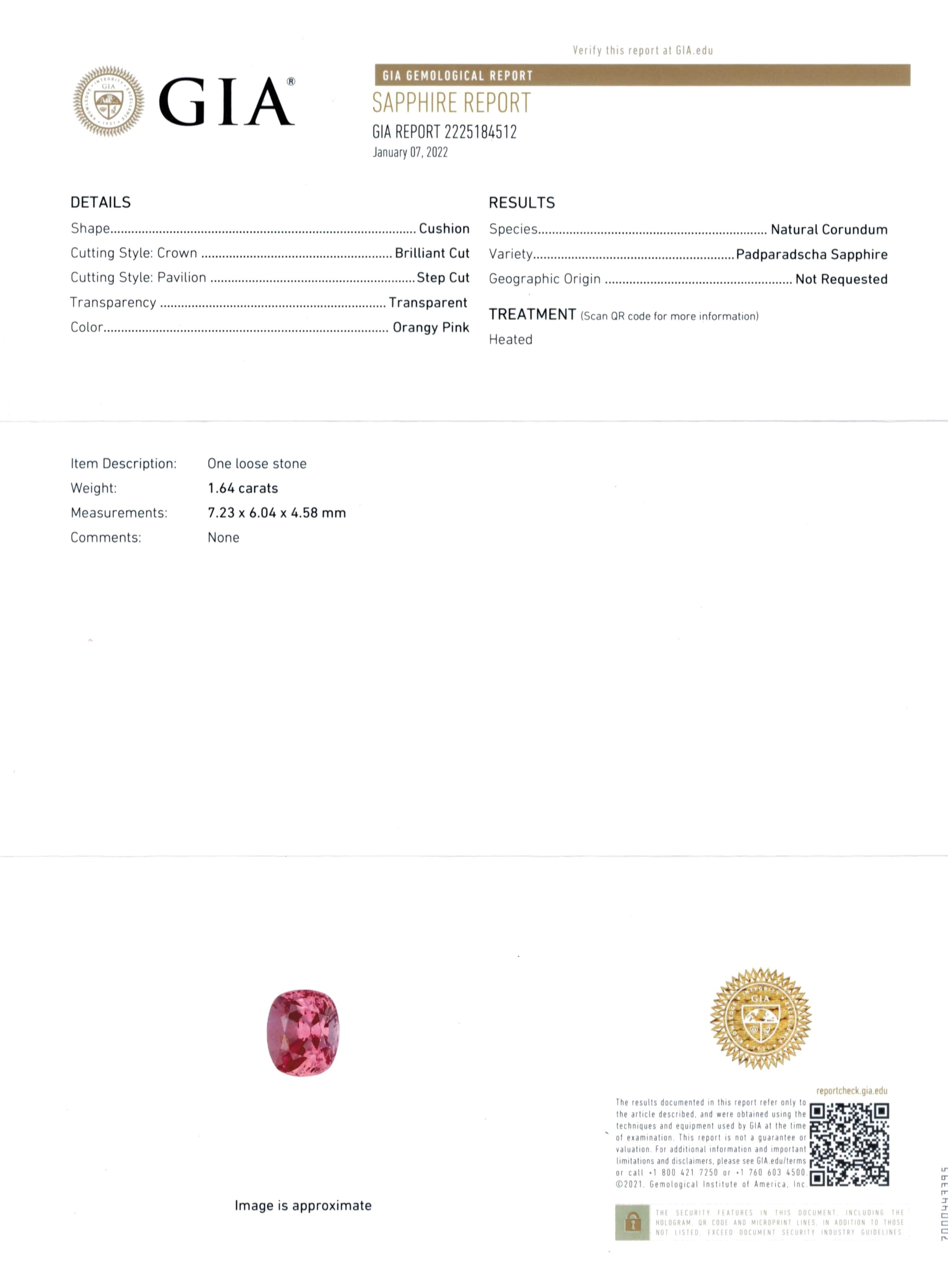 1.64 Ct. Padparadscha Sapphire from Ceylon (Sri Lanka)
