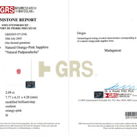 2.09 Ct. Padparadscha Sapphire from Madagascar Scan Report