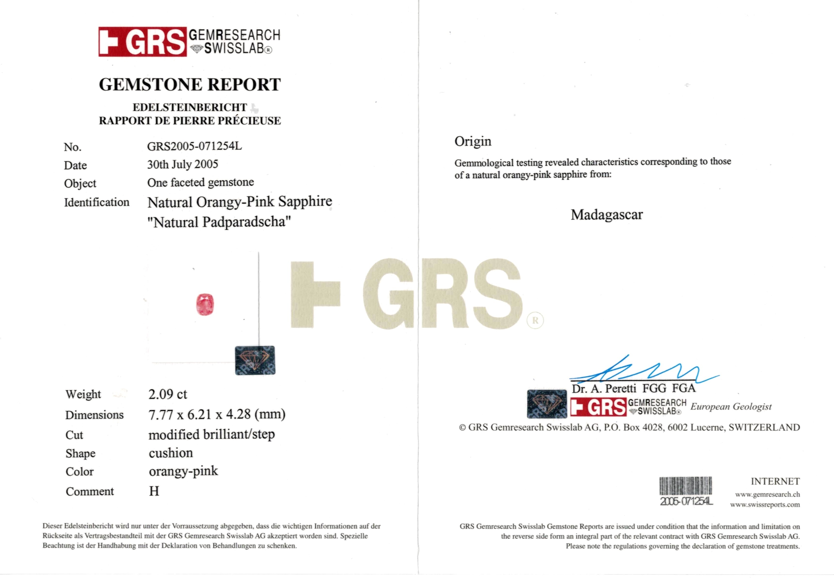 2.09 Ct. Padparadscha Sapphire from Madagascar