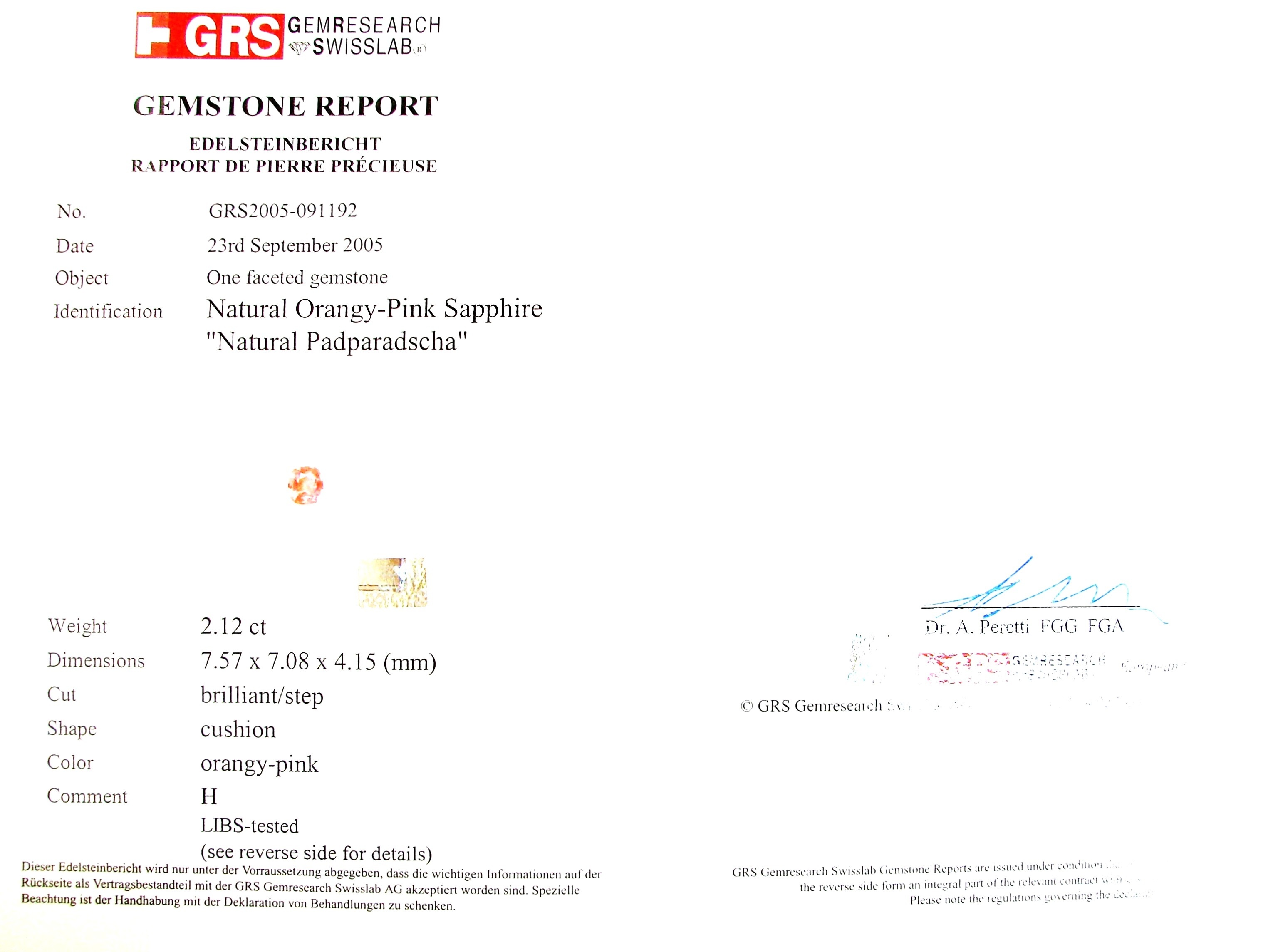 2.12 Ct. Padparadscha Sapphire from Ceylon (Sri Lanka)