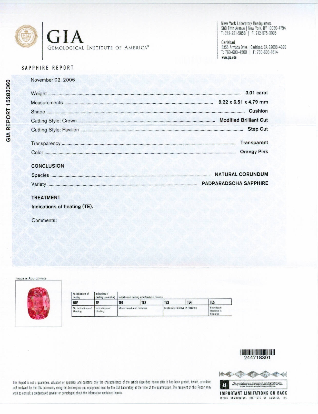 3.01 Ct. Padparadscha Sapphire from Ceylon (Sri Lanka)