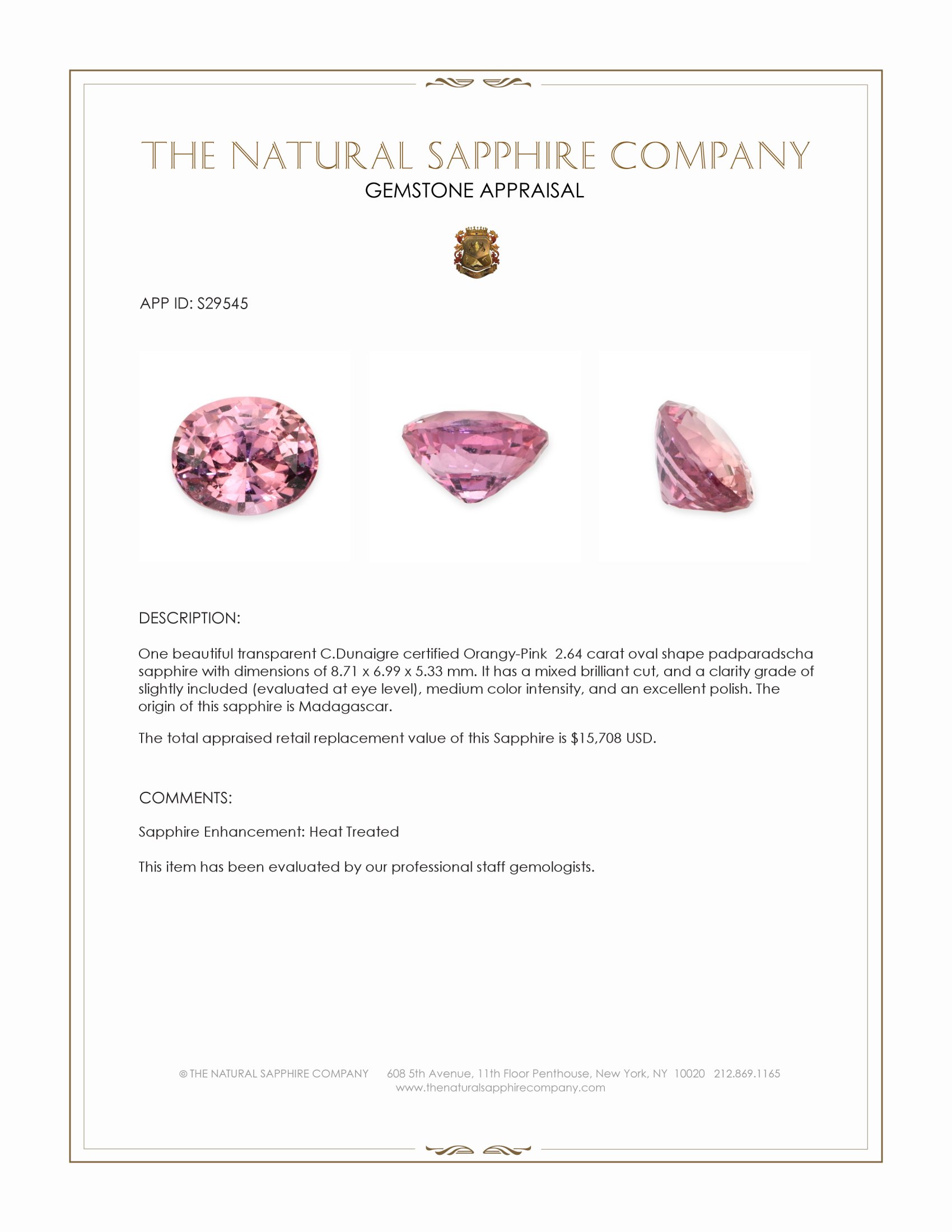2.64 Ct. Padparadscha Sapphire from Madagascar