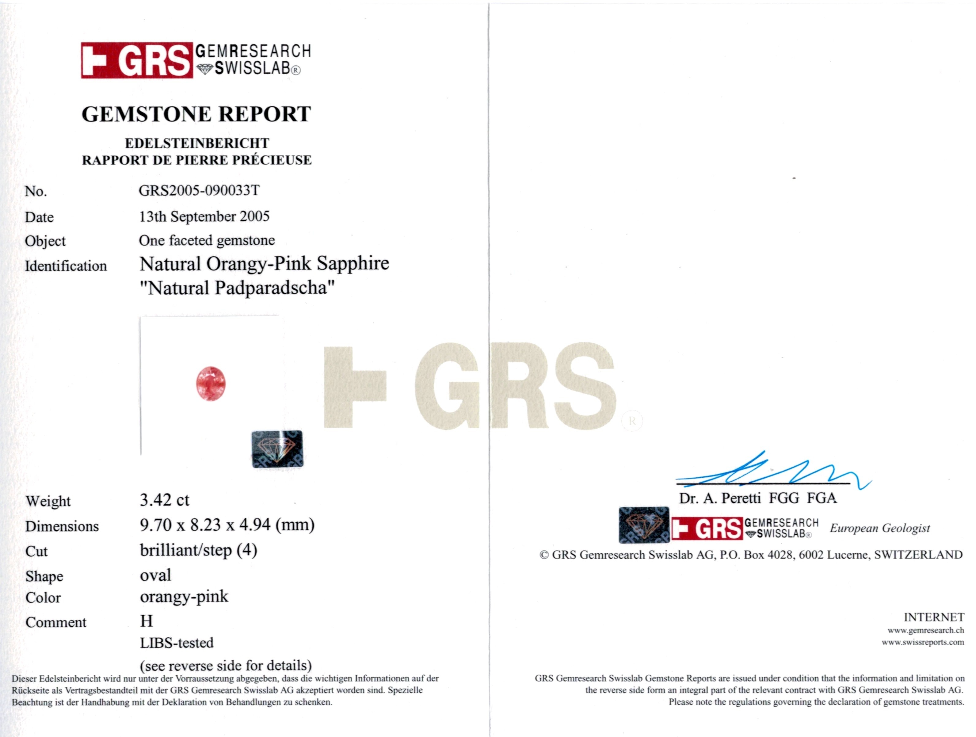 3.42 Ct. Padparadscha Sapphire from Ceylon (Sri Lanka)