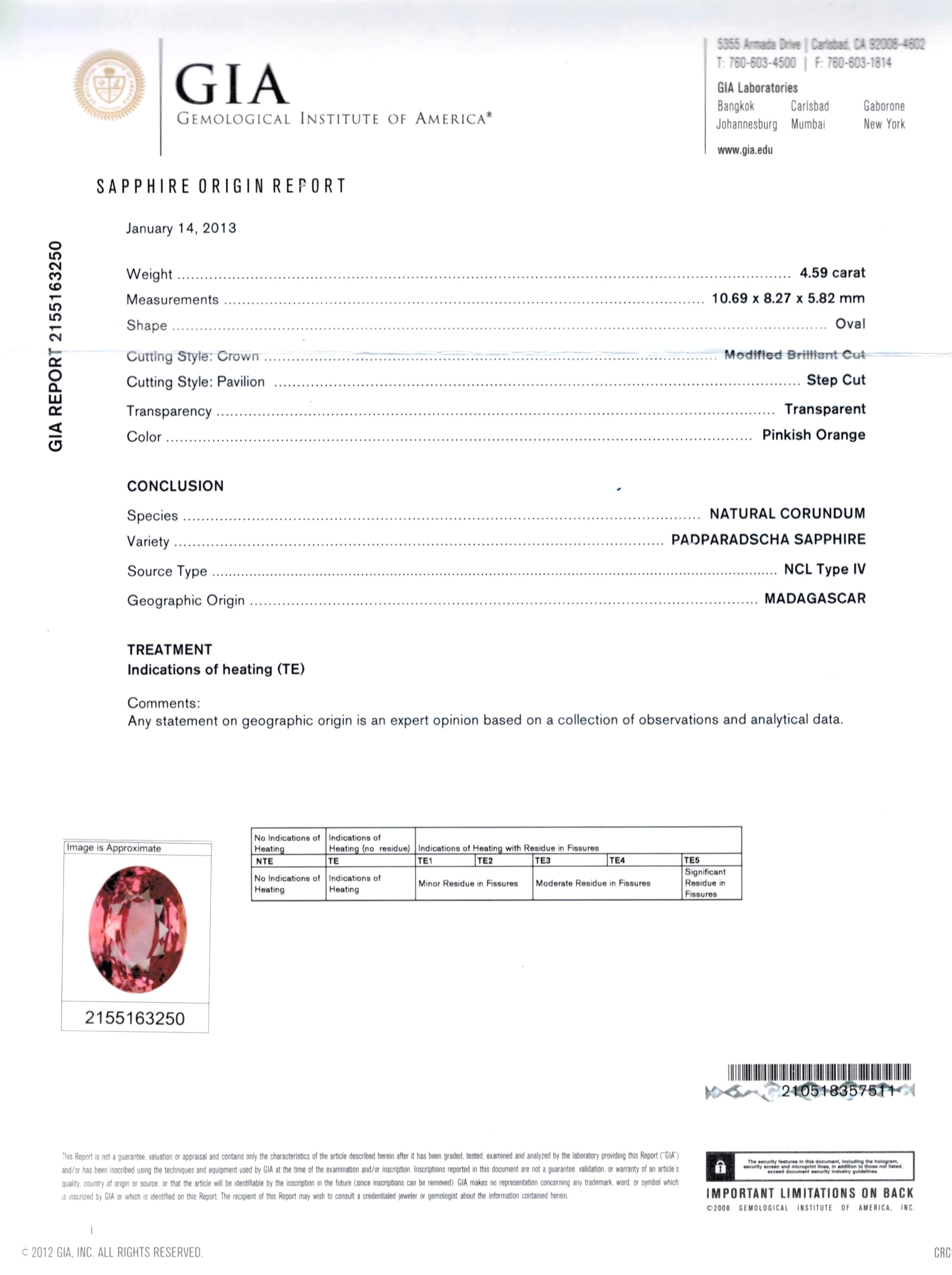 4.59 Ct. Padparadscha Sapphire from Madagascar