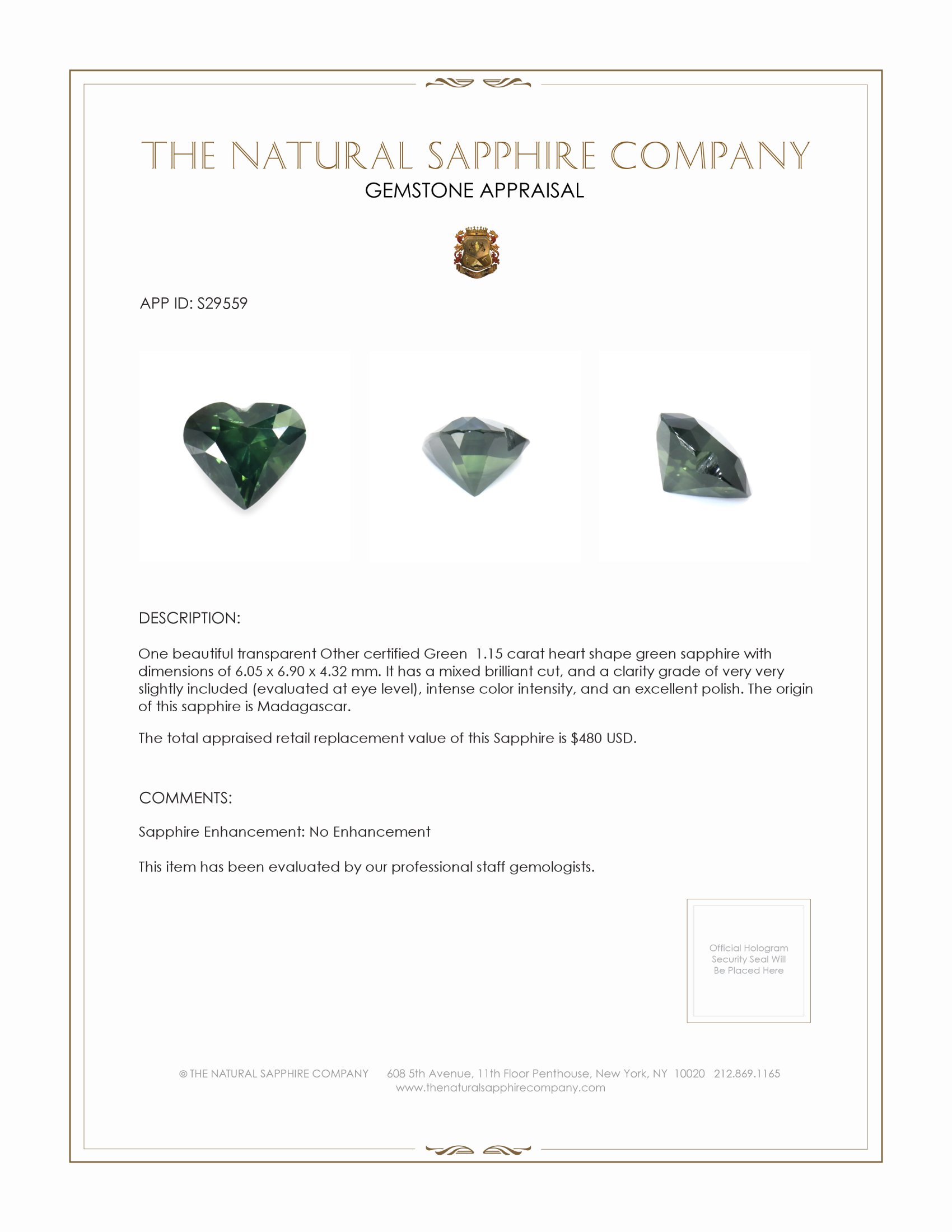 1.15 Ct. Green Sapphire from Madagascar