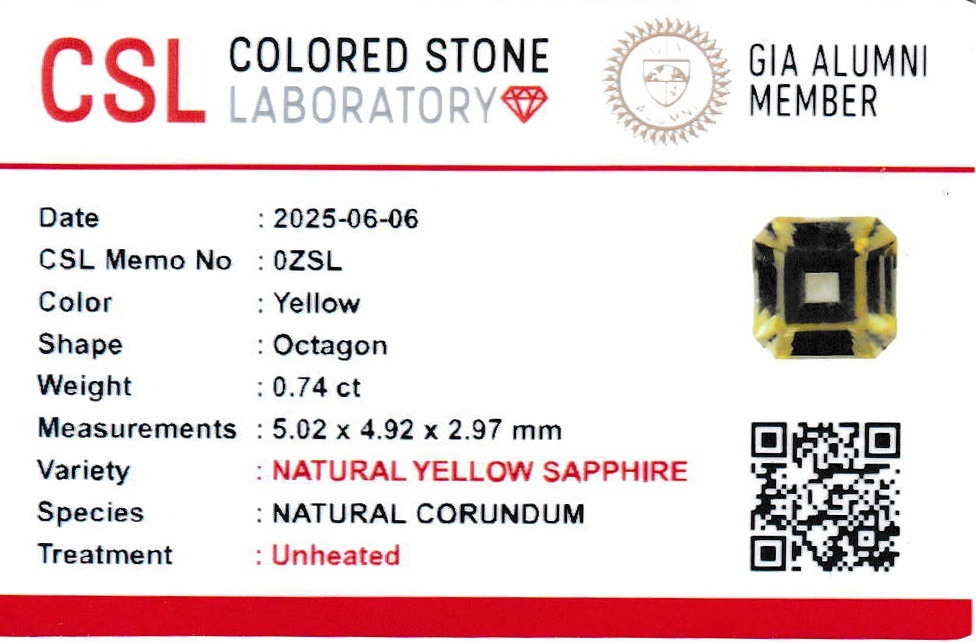 0.73 Ct. Yellow Sapphire from Ceylon (Sri Lanka)