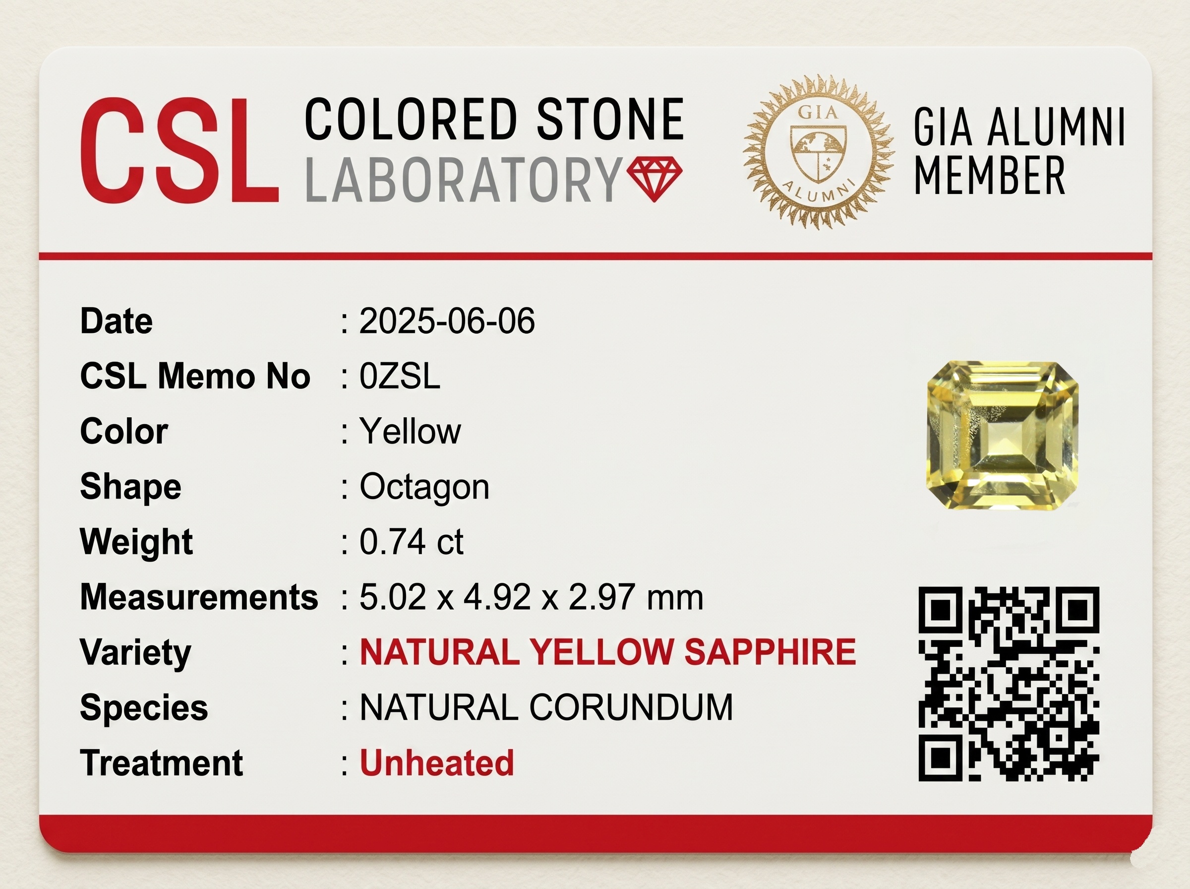 0.73 Ct. Yellow Sapphire from Ceylon (Sri Lanka)