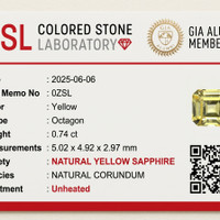0.73 Ct. Yellow Sapphire from Ceylon (Sri Lanka) Scan Report