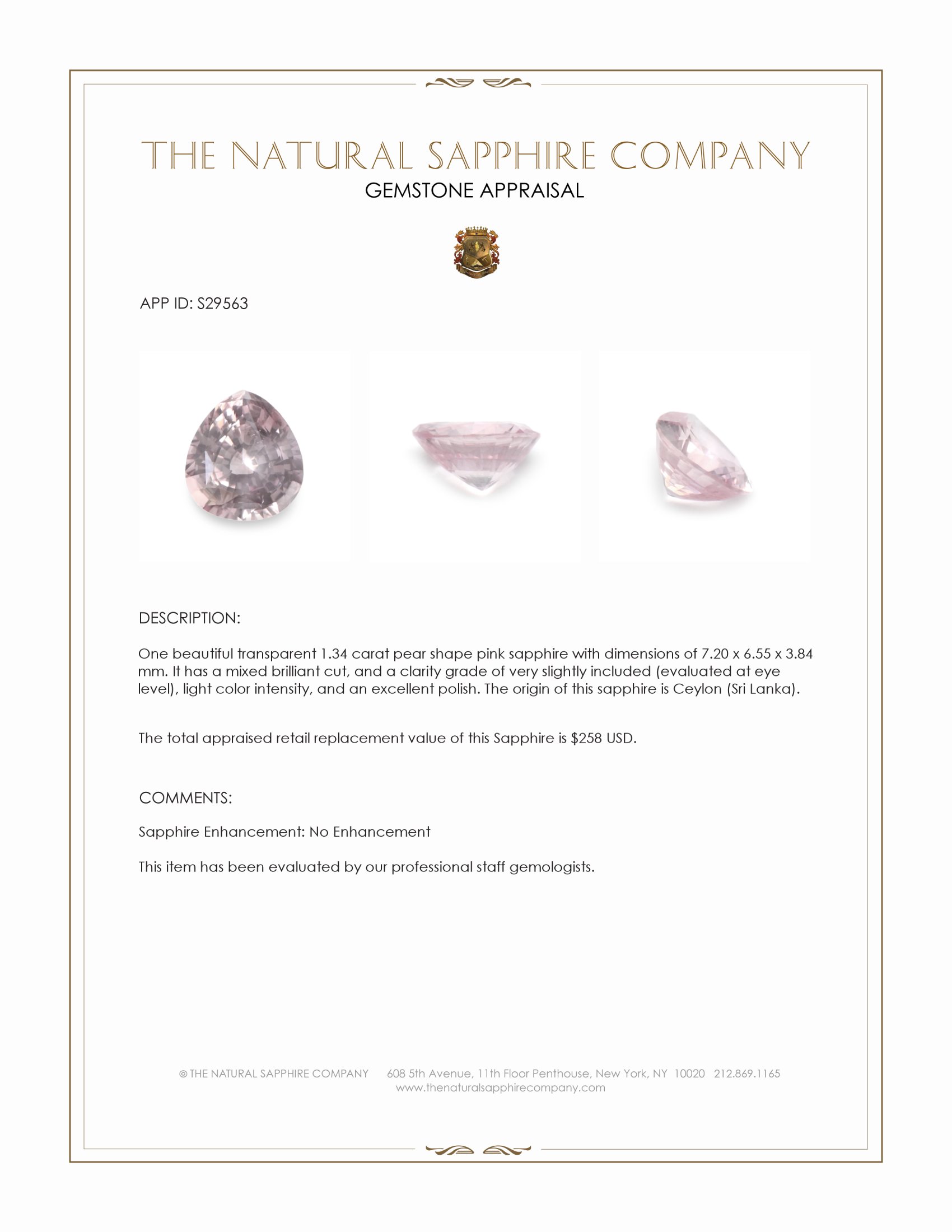 1.34 Ct. Pink Sapphire from Ceylon (Sri Lanka)