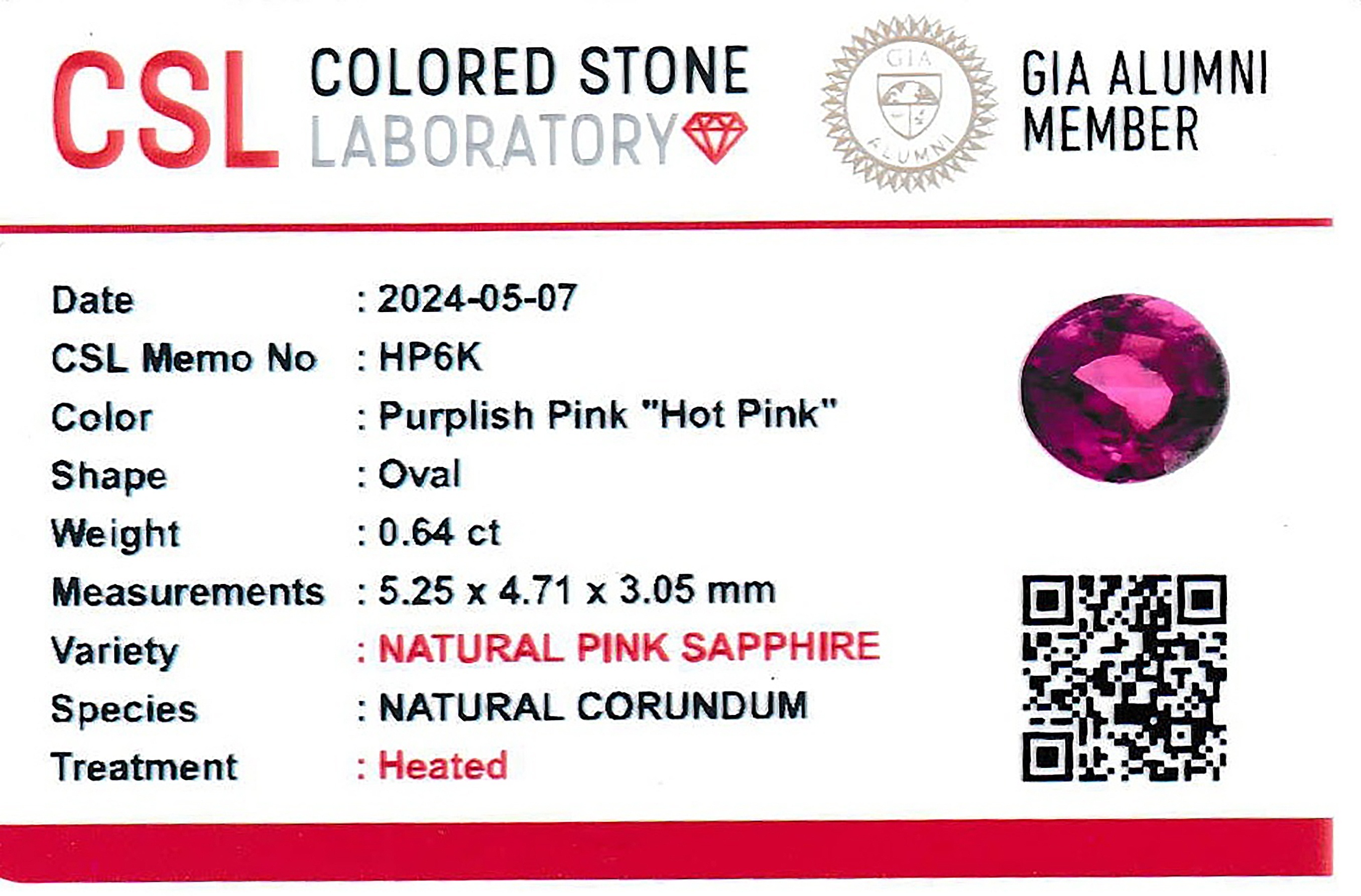 0.65 Ct. Purplish Pink Sapphire from Ceylon (Sri Lanka)