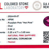 0.65 Ct. Purplish Pink Sapphire from Ceylon (Sri Lanka) Scan Report