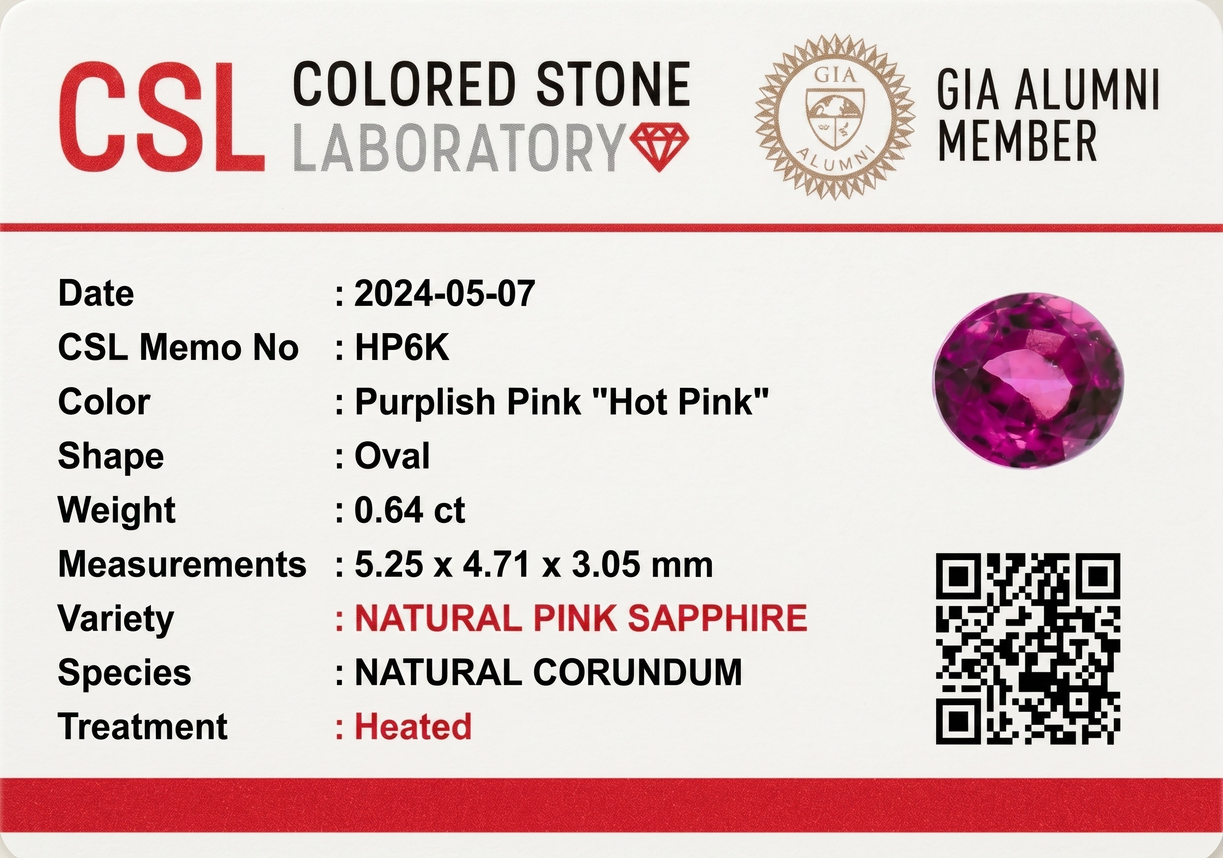0.65 Ct. Purplish Pink Sapphire from Ceylon (Sri Lanka)