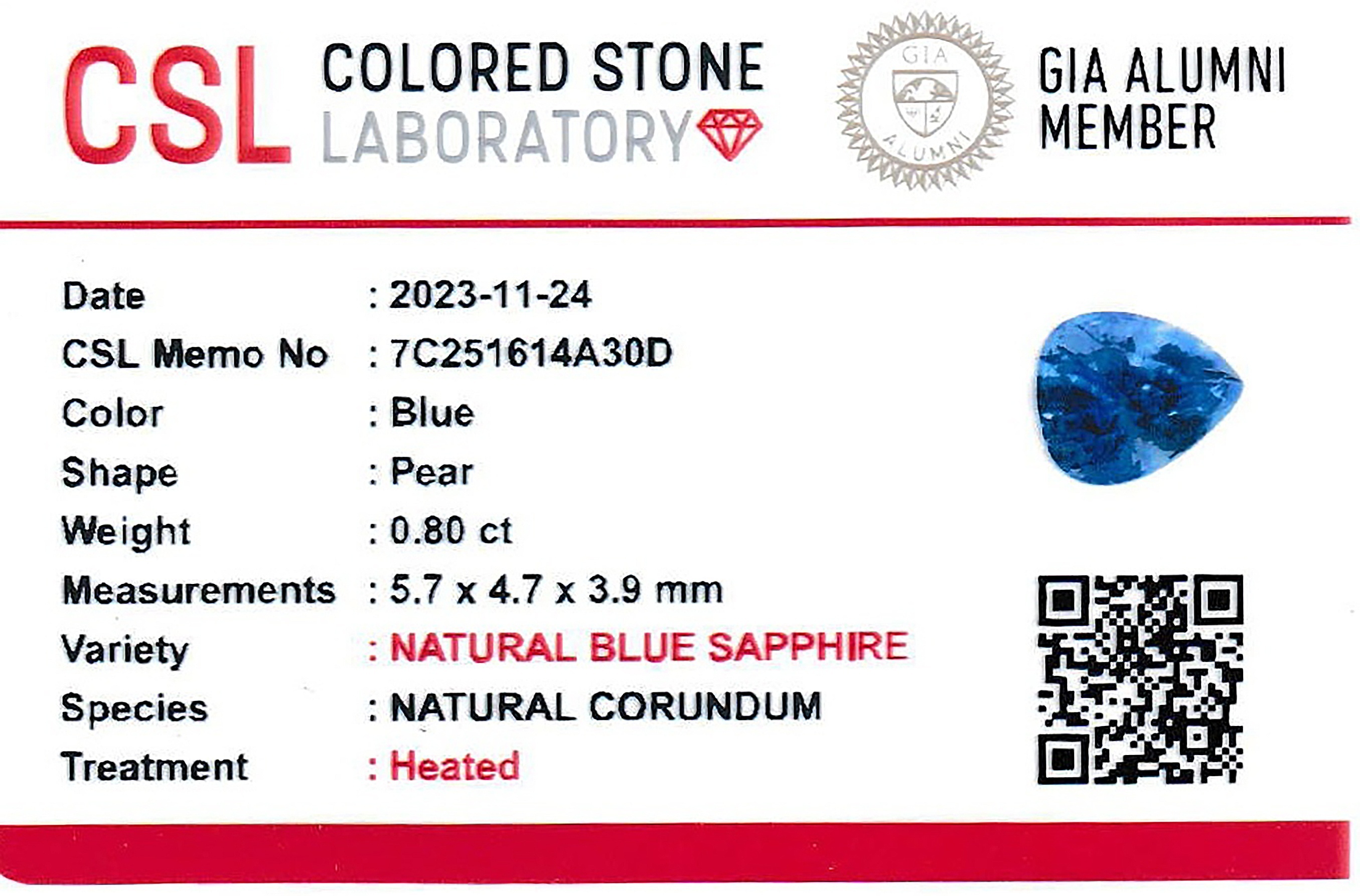 0.79 Ct. Blue Sapphire from Ceylon (Sri Lanka)