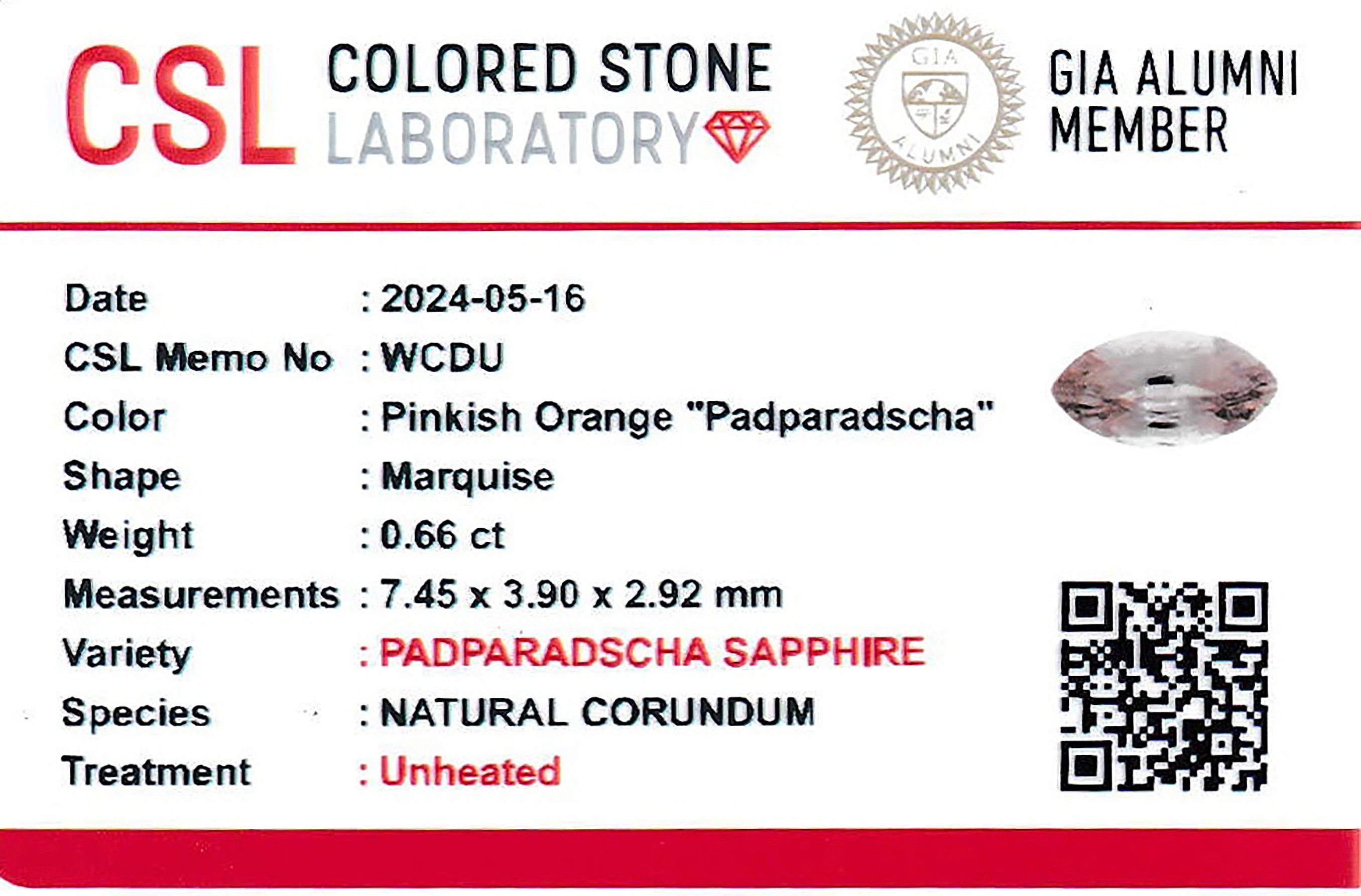 0.66 Ct. Padparadscha Sapphire from Ceylon (Sri Lanka)