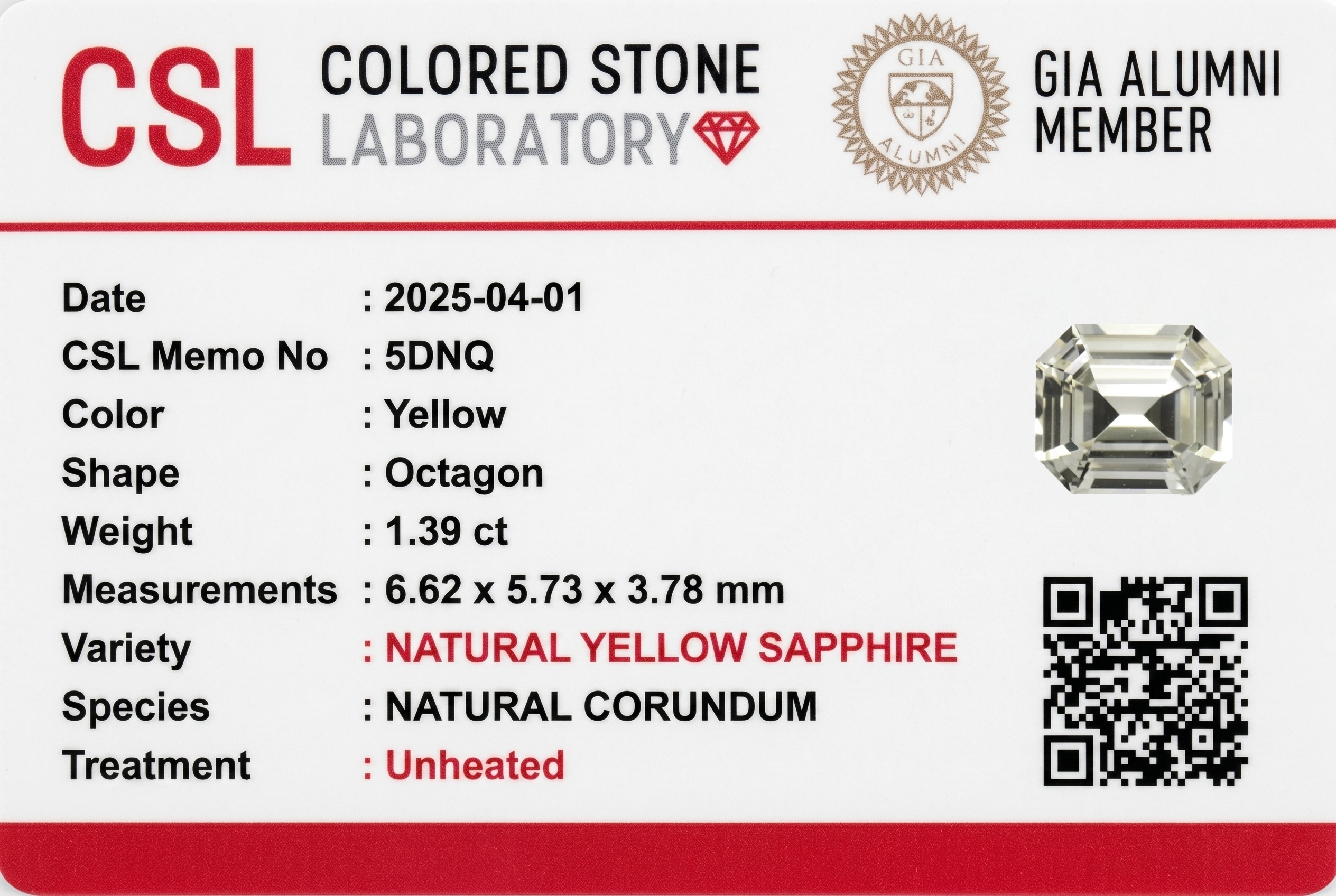 1.39 Ct. Yellow Sapphire from Ceylon (Sri Lanka)