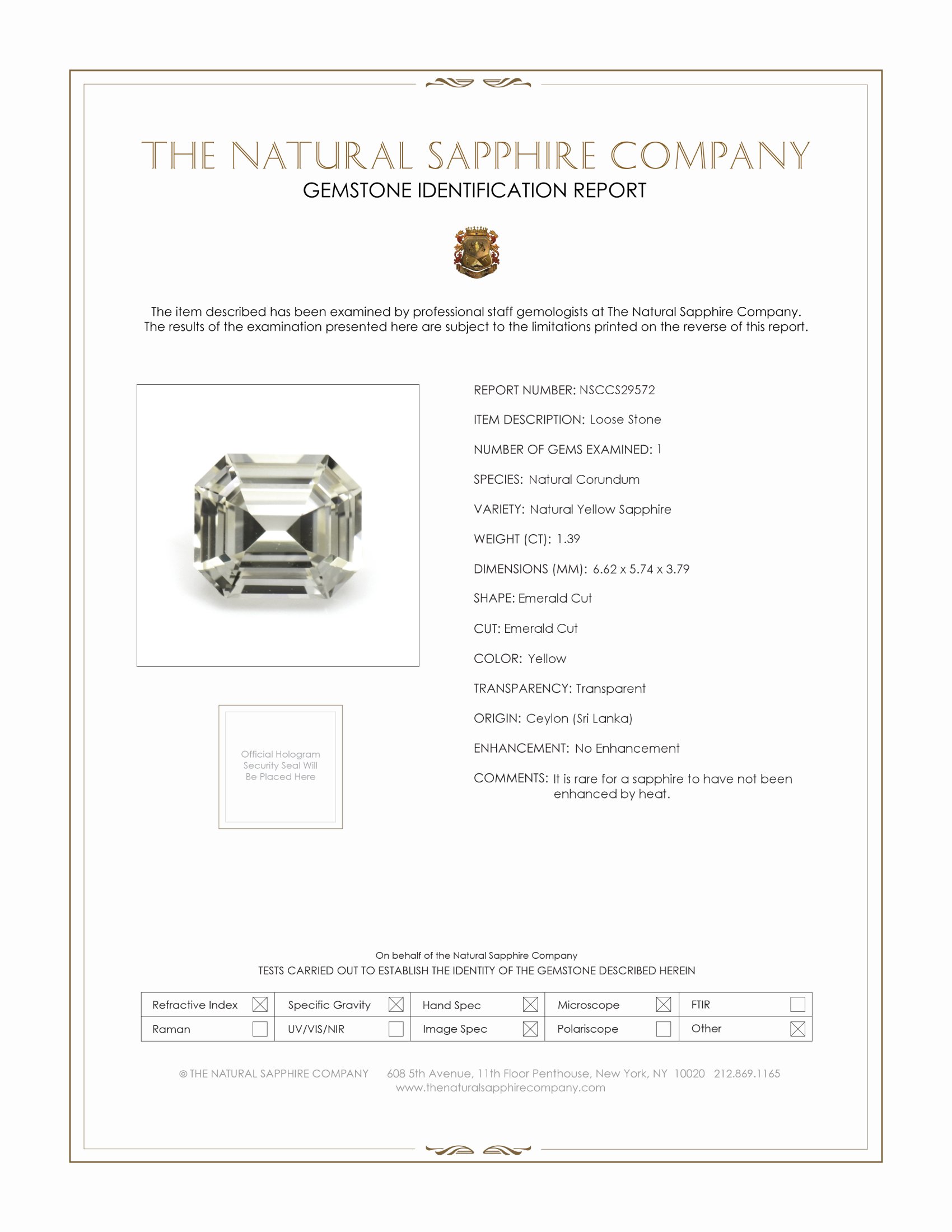 1.39 Ct. Yellow Sapphire from Ceylon (Sri Lanka)