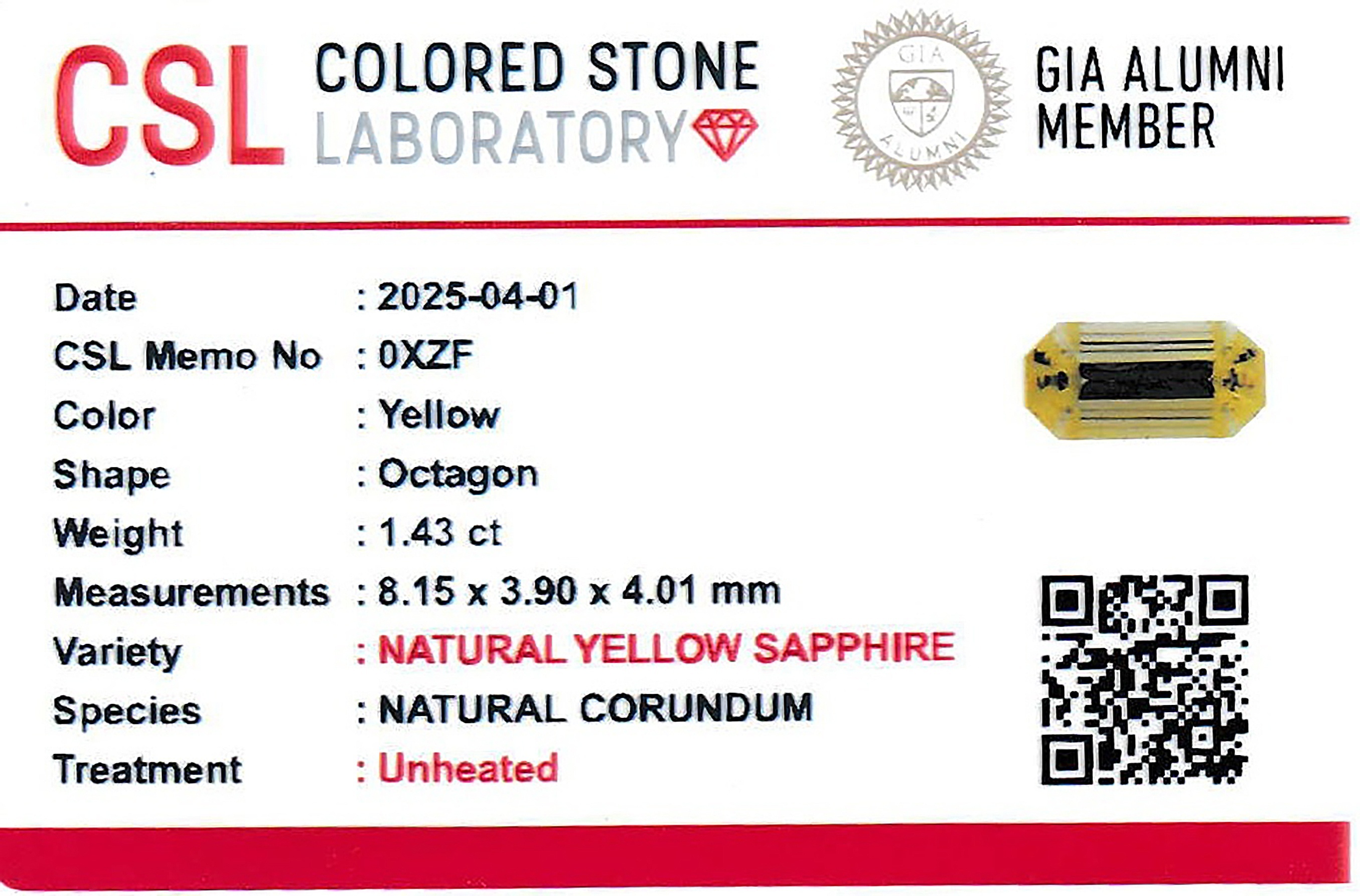 1.43 Ct. Yellow Sapphire from Ceylon (Sri Lanka)