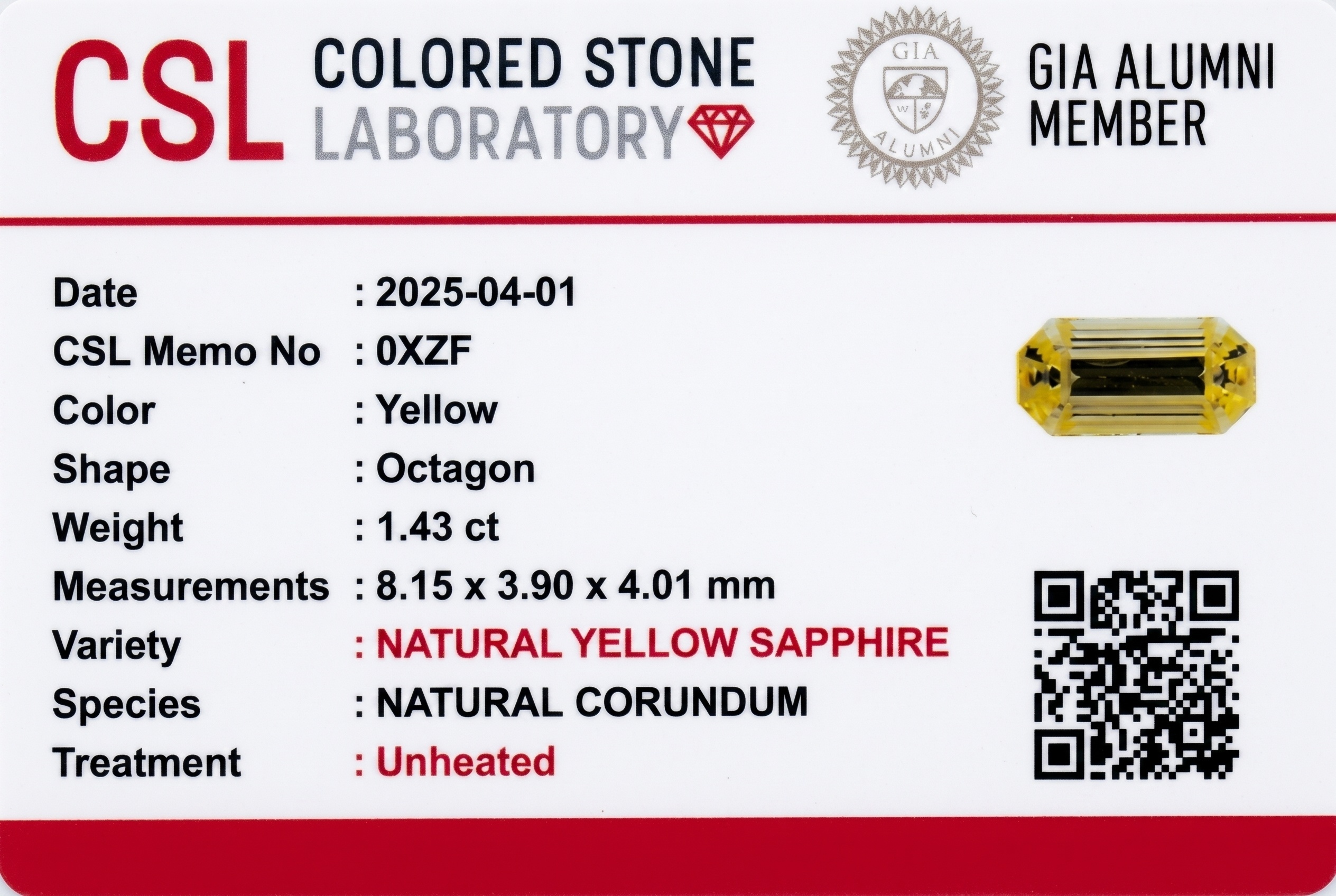 1.43 Ct. Yellow Sapphire from Ceylon (Sri Lanka)