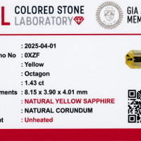 1.43 Ct. Yellow Sapphire from Ceylon (Sri Lanka) Scan Report
