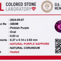 0.82 Ct. Pinkish Purple Sapphire from Ceylon (Sri Lanka) Scan Report